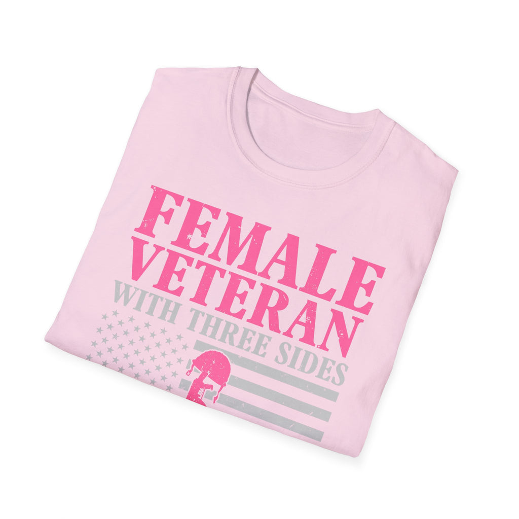 Female Veteran with Three Sides T-Shirt | American Flag, Pink Helmet, Military Pride
