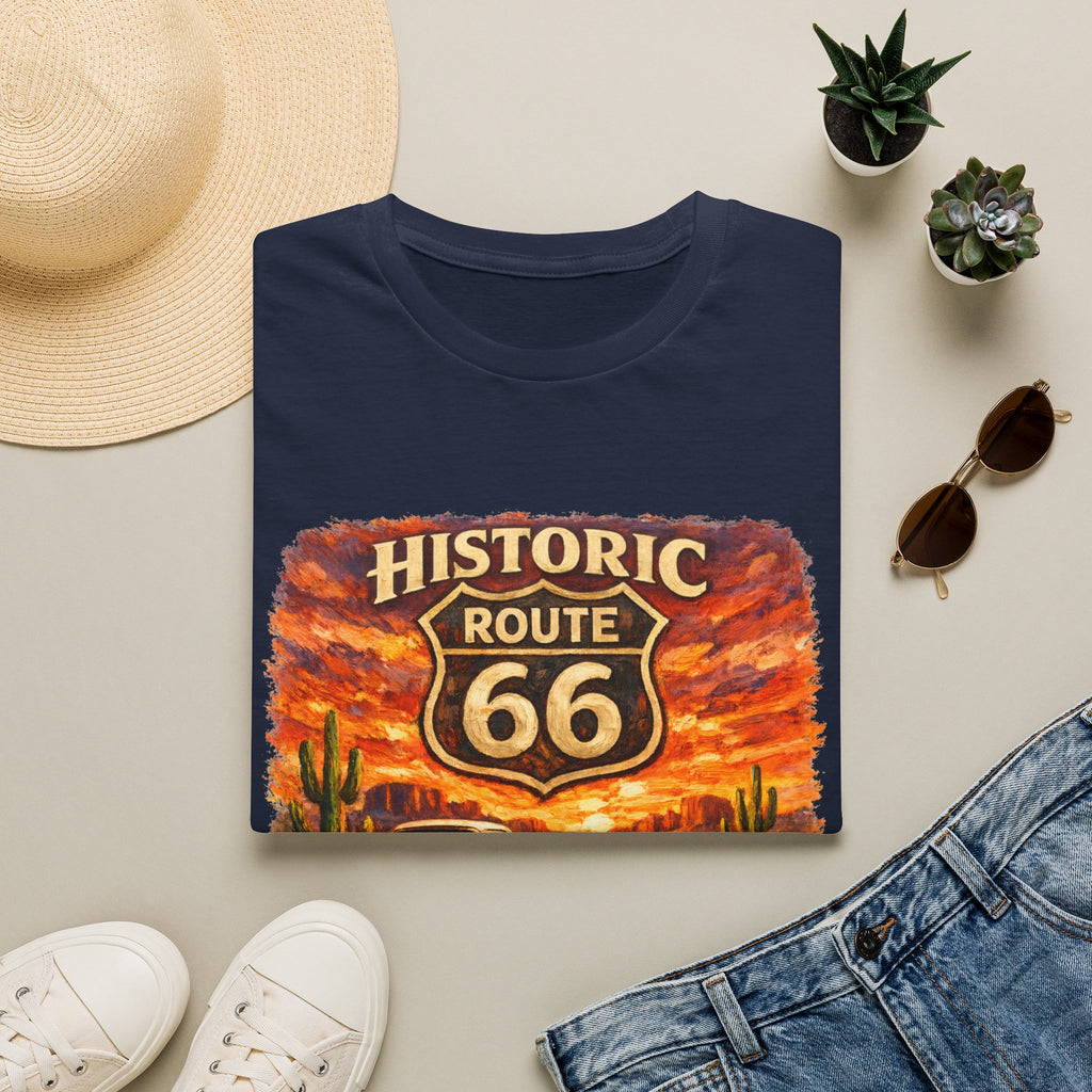 Historic Route 66 Road Trip T-Shirt | Vintage Car Desert Sunset