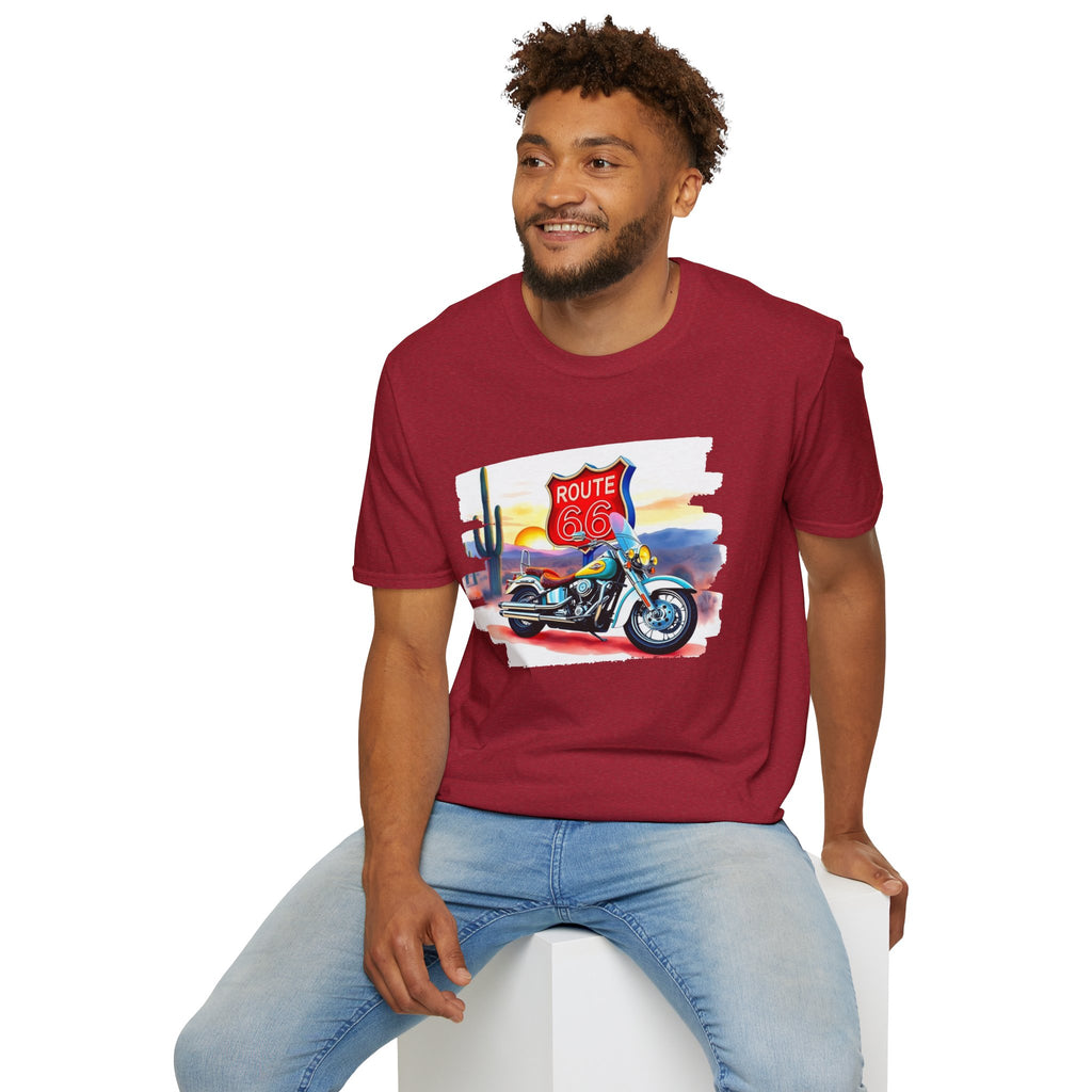 Route 66 Motorcycle T-Shirt | Desert Sunset Biker Graphic