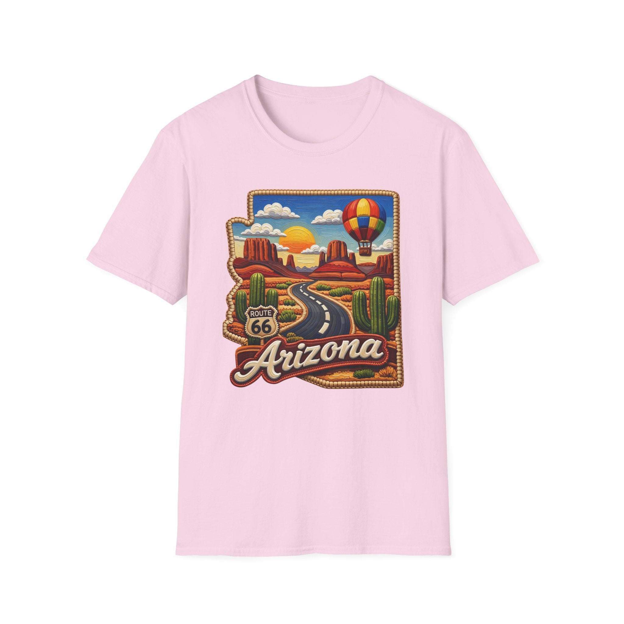 Arizona Route 66 Desert Road T-Shirt | Hot Air Balloon Southwestern Scene
