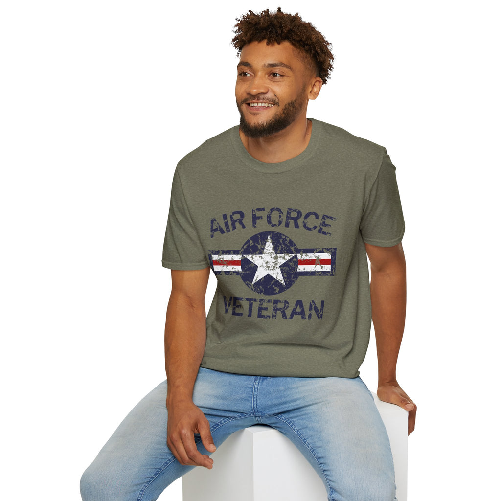 Air Force Veteran Distressed Logo T-Shirt | Military Star Stripe Tee