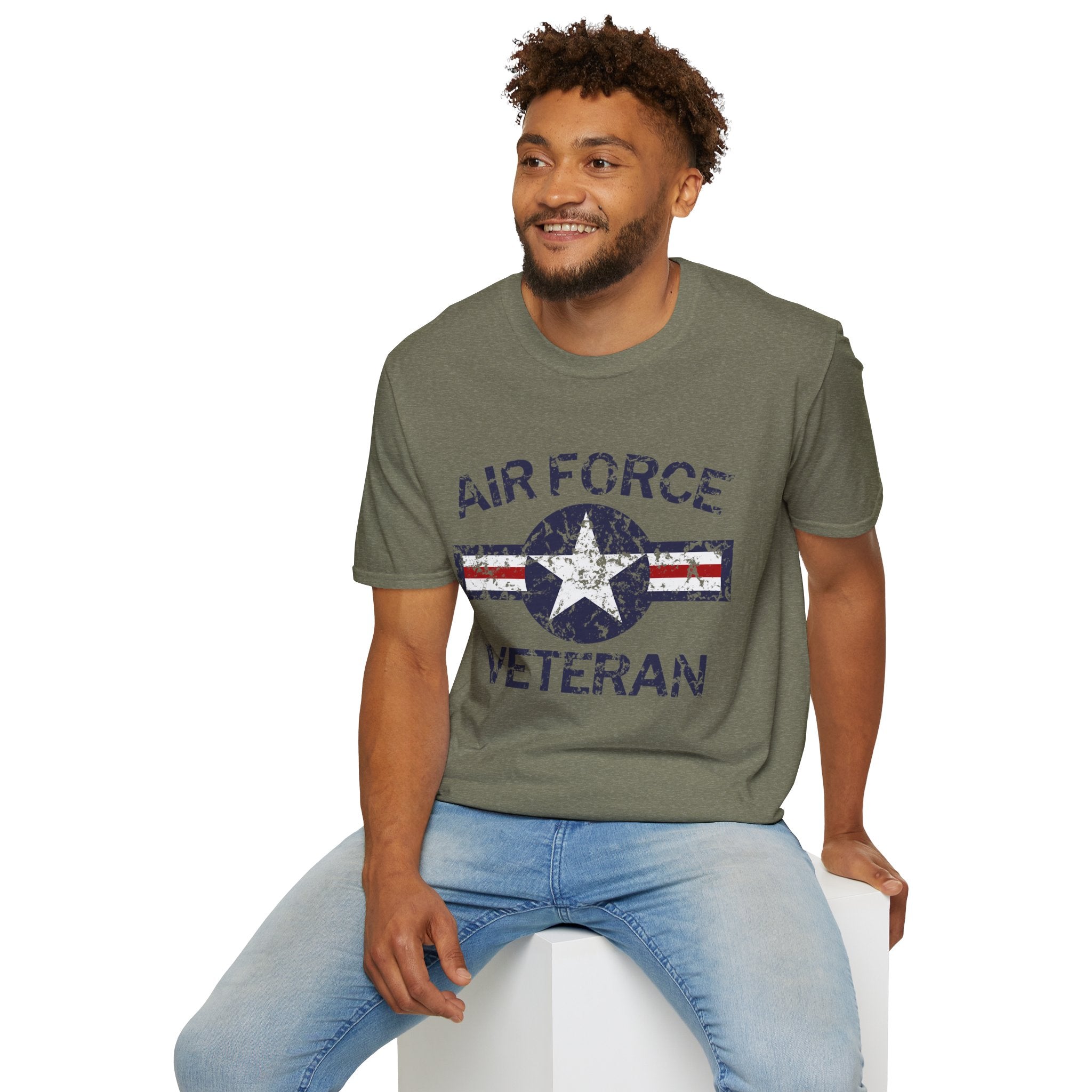 Air Force Veteran Distressed Logo T-Shirt | Military Star Stripe Tee