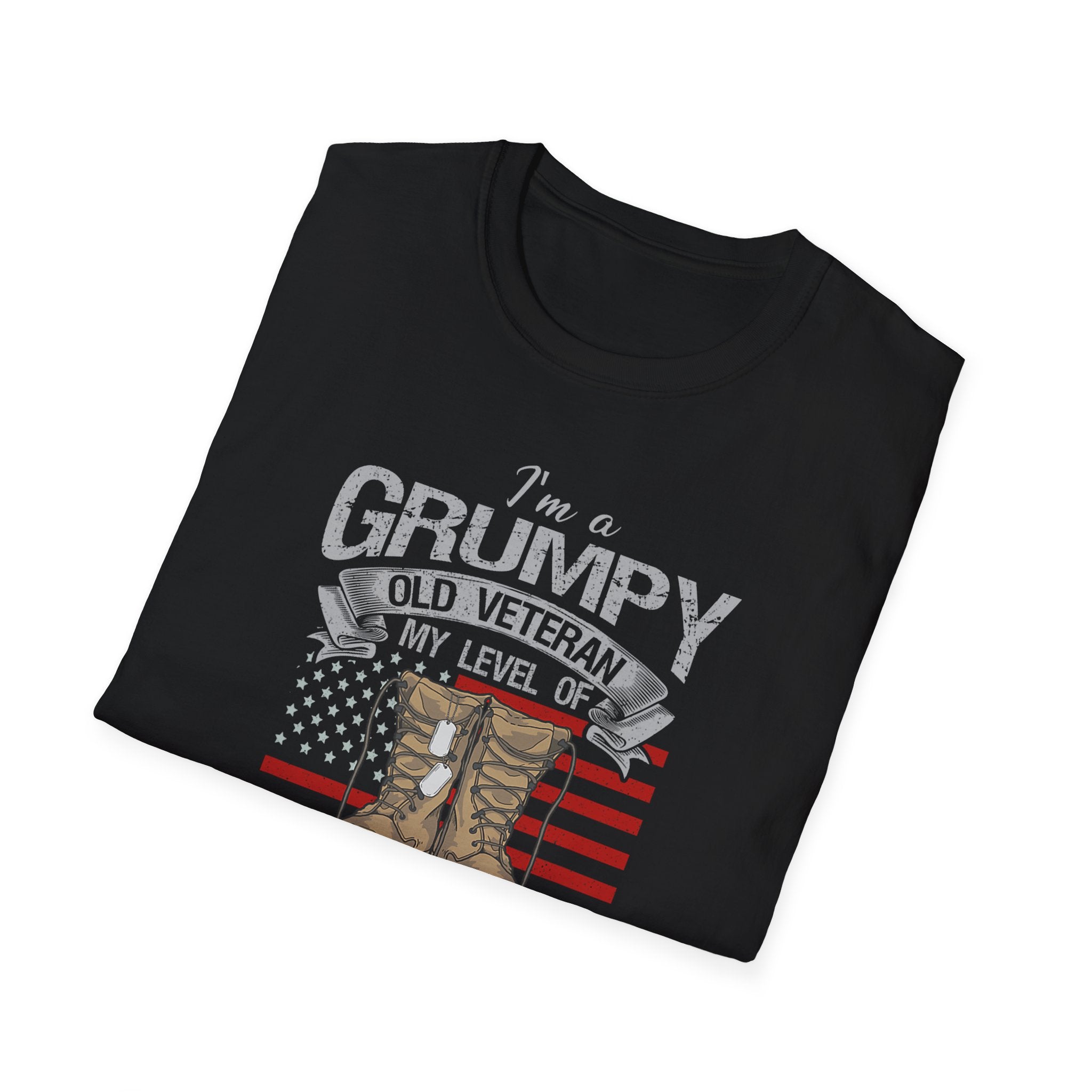 Grumpy Old Veteran Boots, T-Shirt | American Flag, Sarcasm Depends on Stupidity
