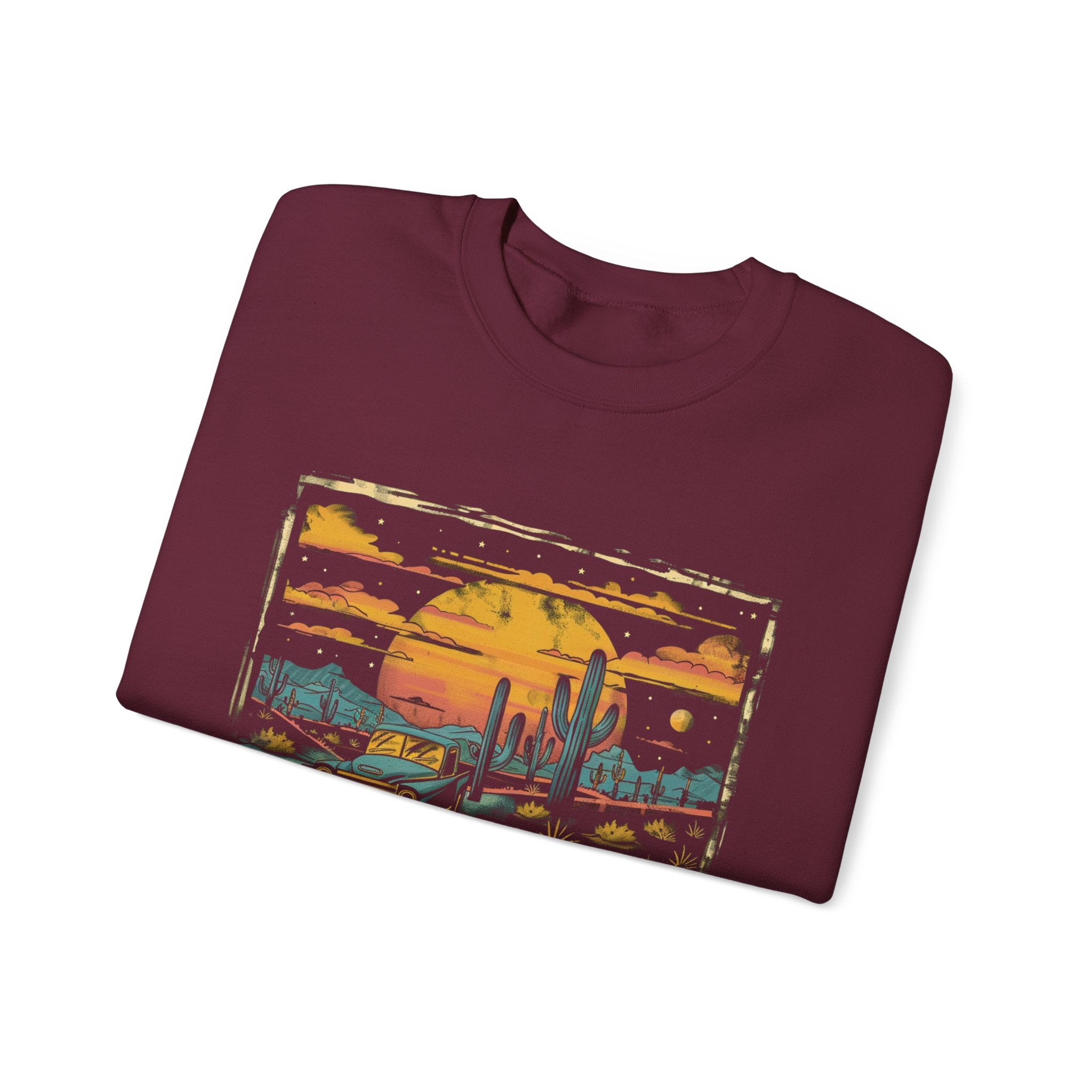 Arizona Desert Sunset Sweatshirt | Retro Cactus Landscape