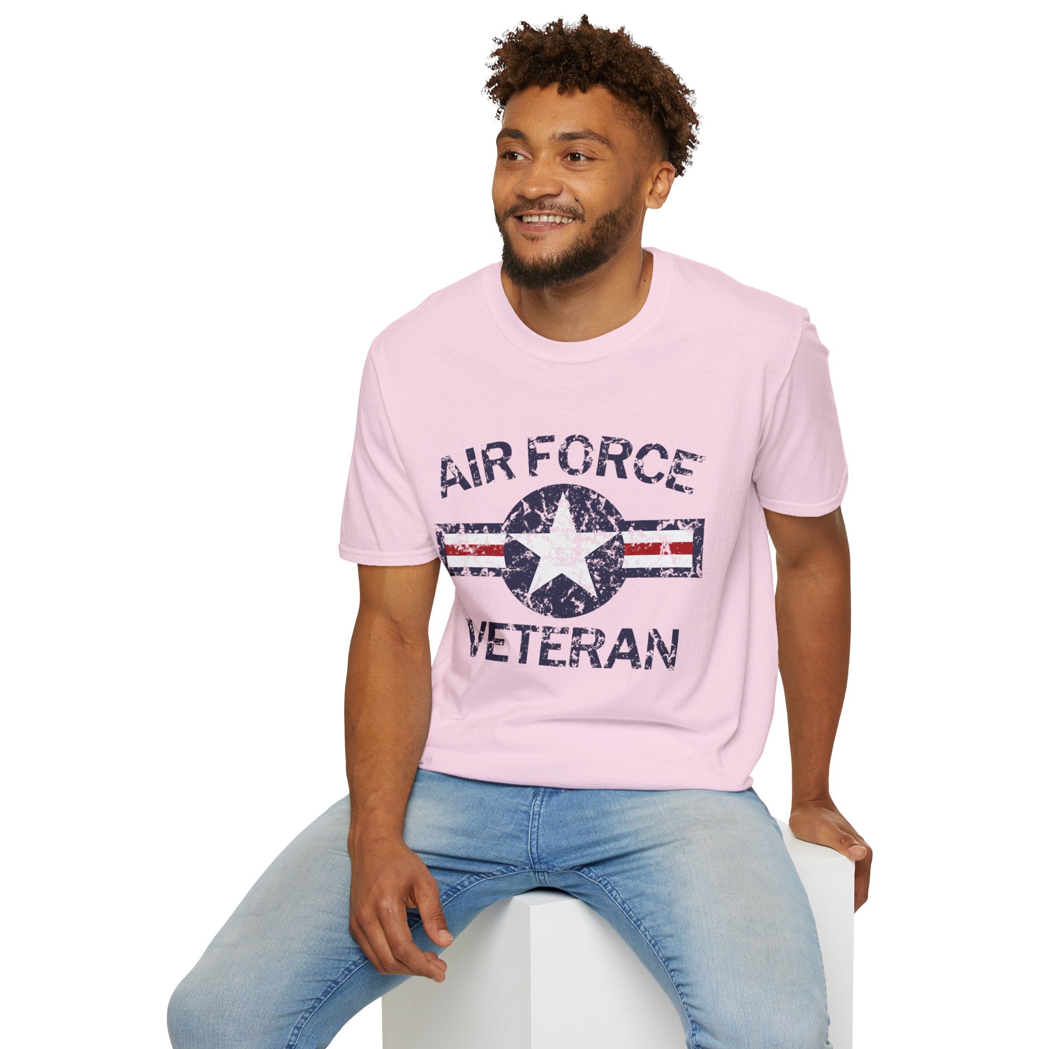 Air Force Veteran Distressed Logo T-Shirt | Military Star Stripe Tee