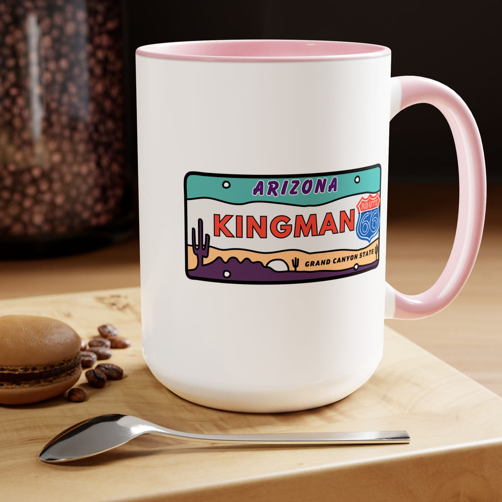 Kingman Arizona Route 66 Two-Tone Coffee Mugs, 15oz
