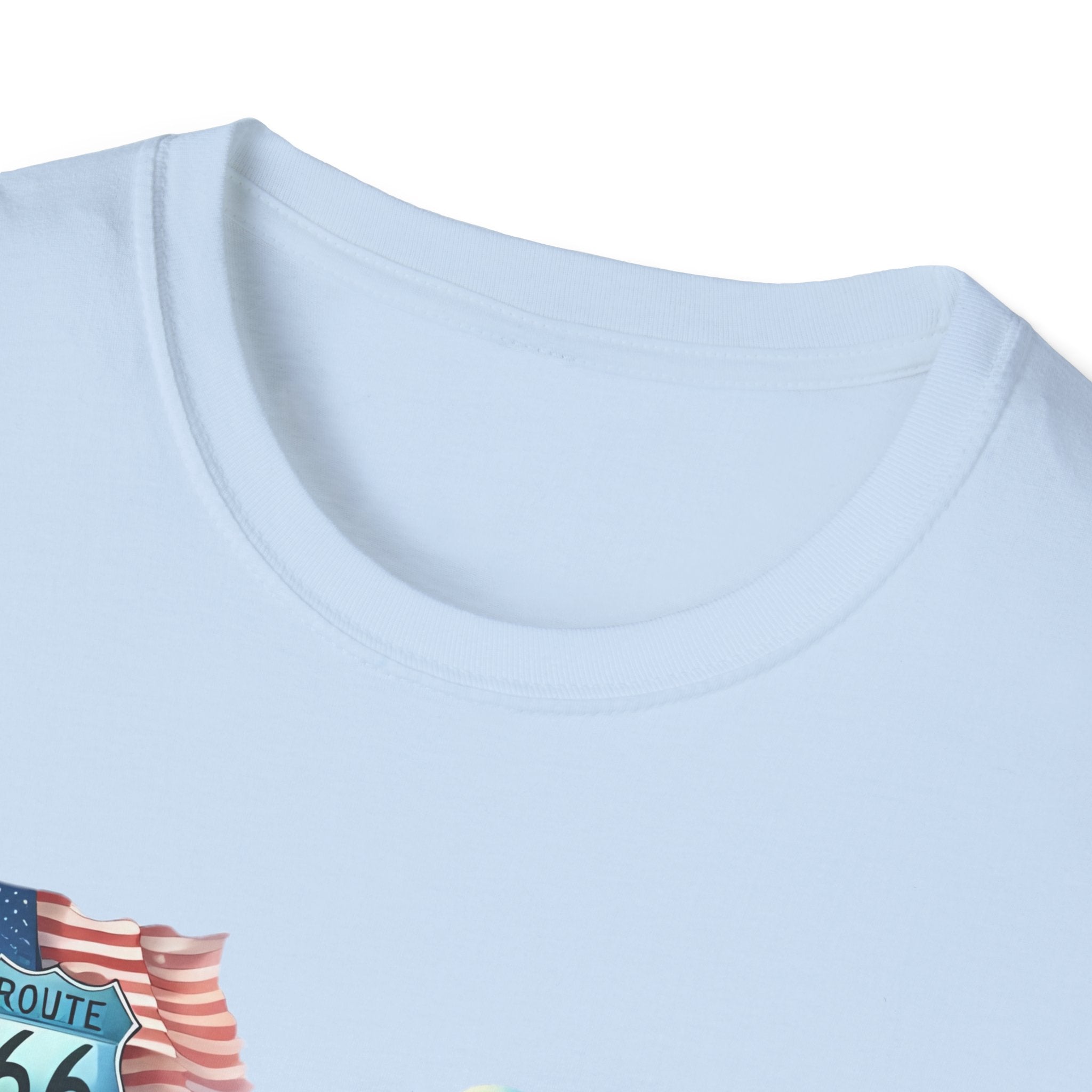 Route 66 Motorcycle Illustration T-Shirt | American Flag, Sunflowers