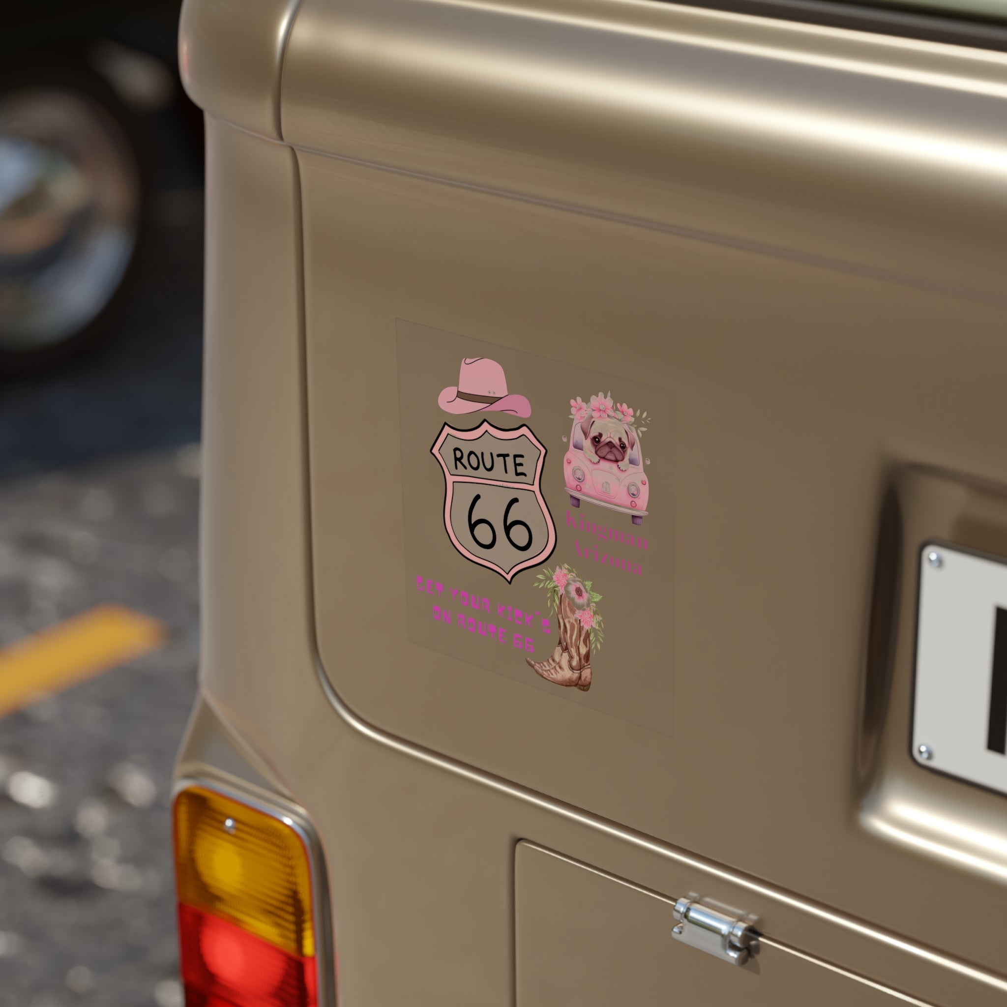 Route 66 Kingman Arizona Transparent Outdoor Sticker, Square, 1pc - Fun Retro Travel Decal for Water Bottles, Laptops, Cars, and More