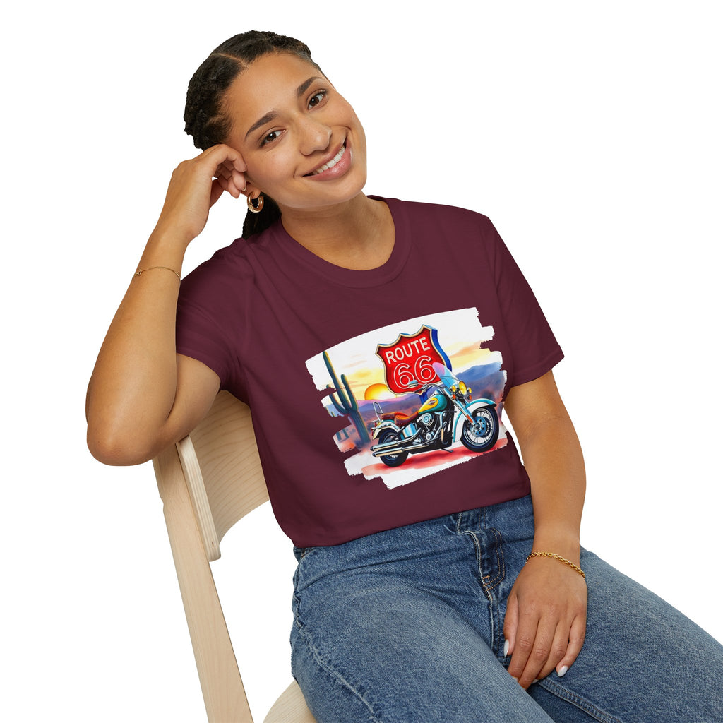 Route 66 Motorcycle T-Shirt | Desert Sunset Biker Graphic