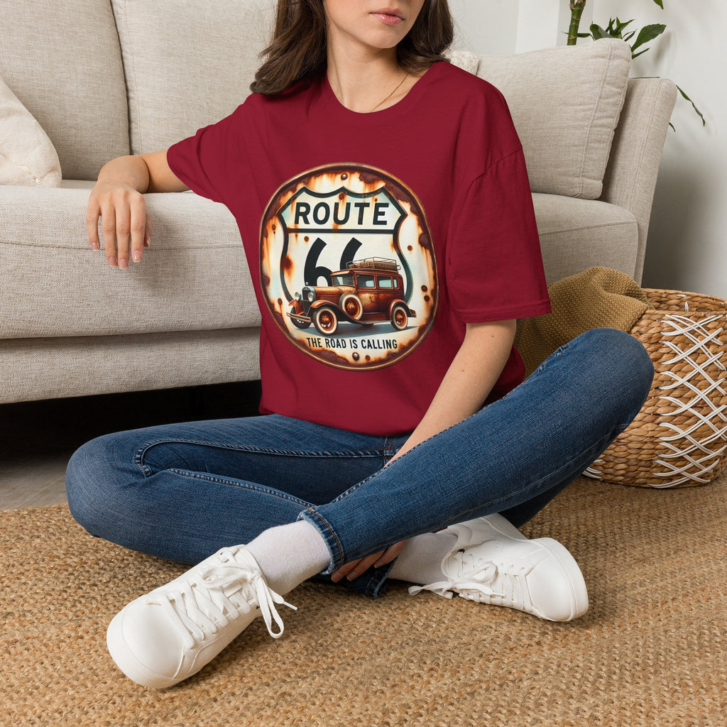 Route 66 Vintage Woody Wagon T-Shirt | The Road Is Calling, Retro Roadtrip Tee