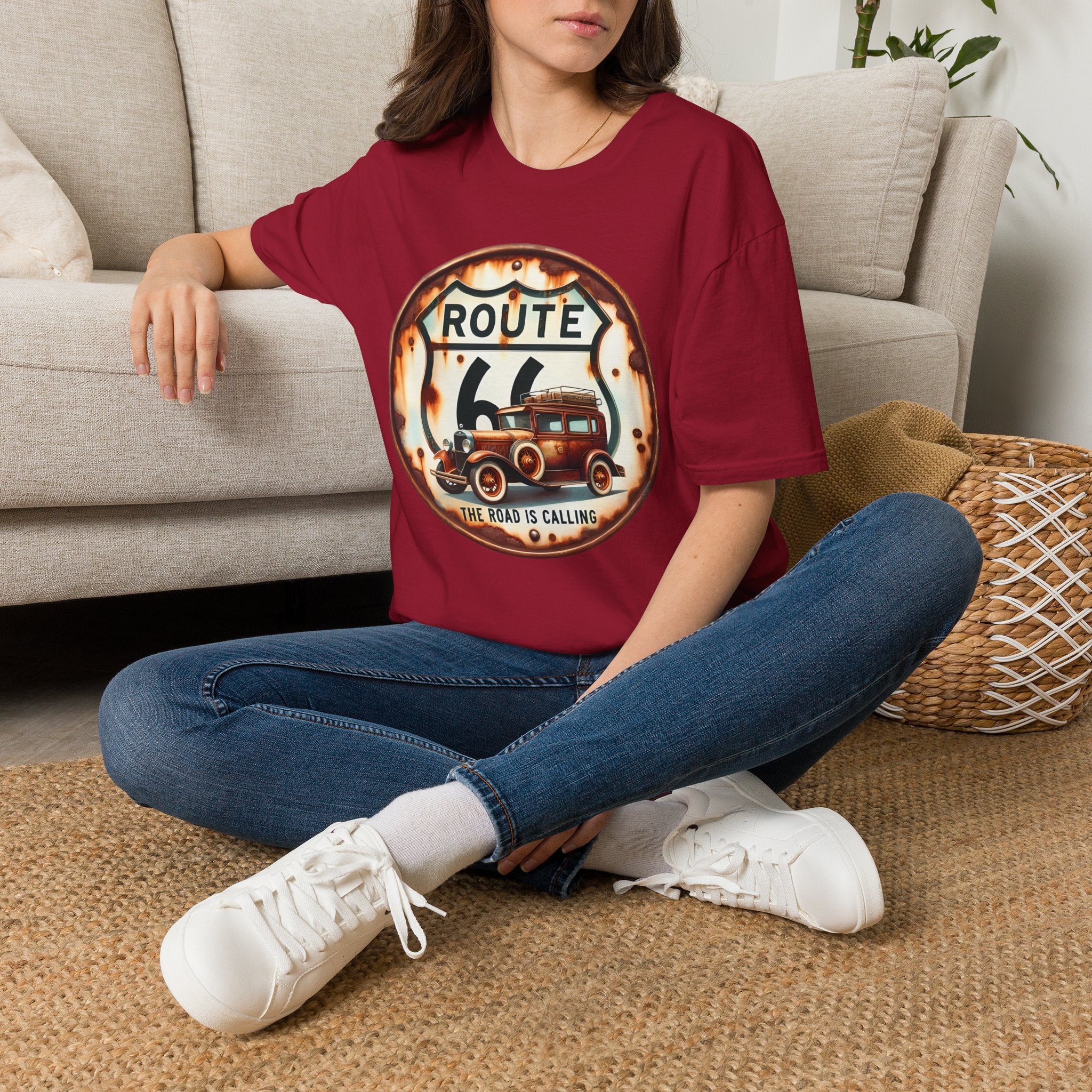 Route 66 Vintage Woody Wagon T-Shirt | The Road Is Calling, Retro Roadtrip Tee