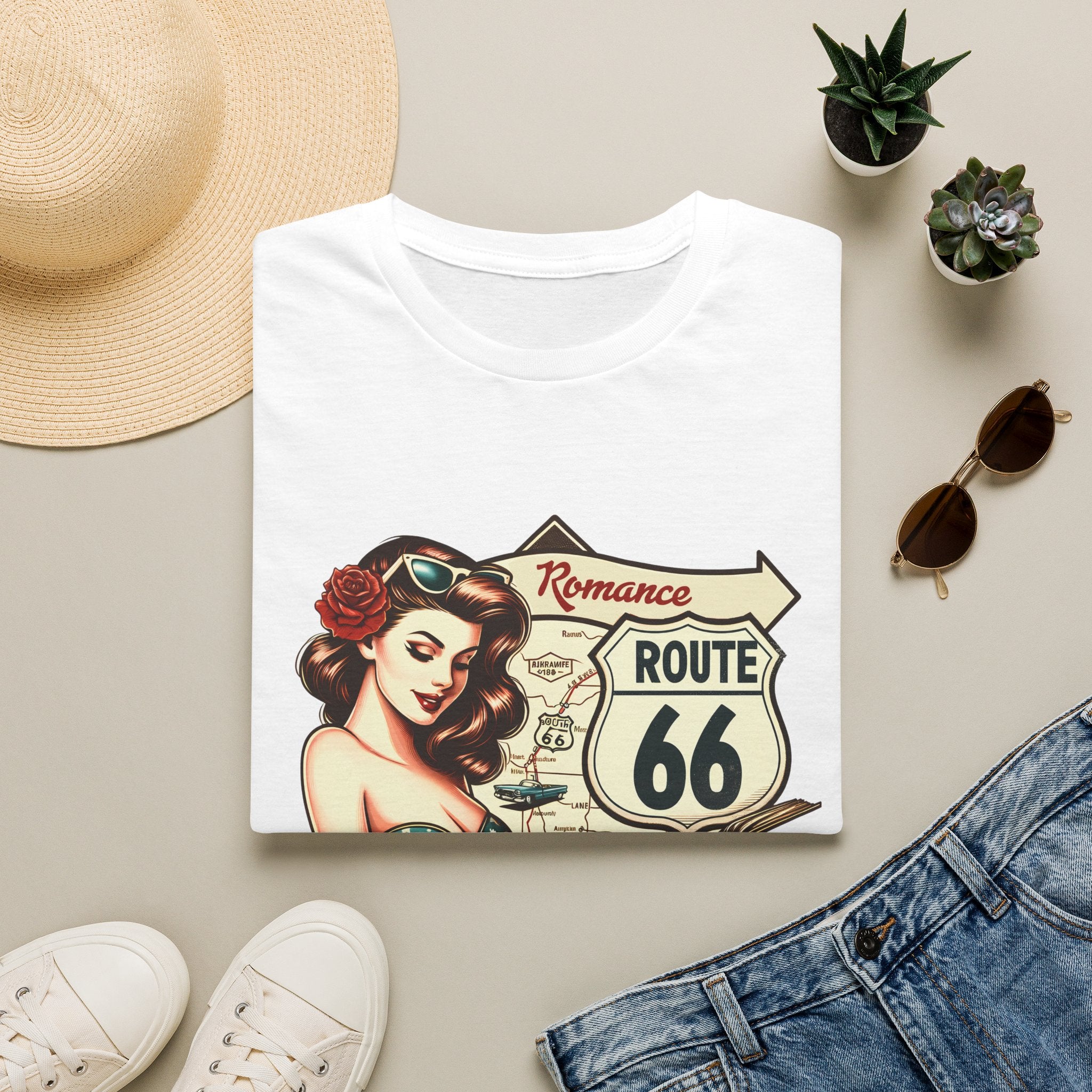 Pinup Girl Route 66 T-Shirt | Vintage Roadtrip Retro Sign