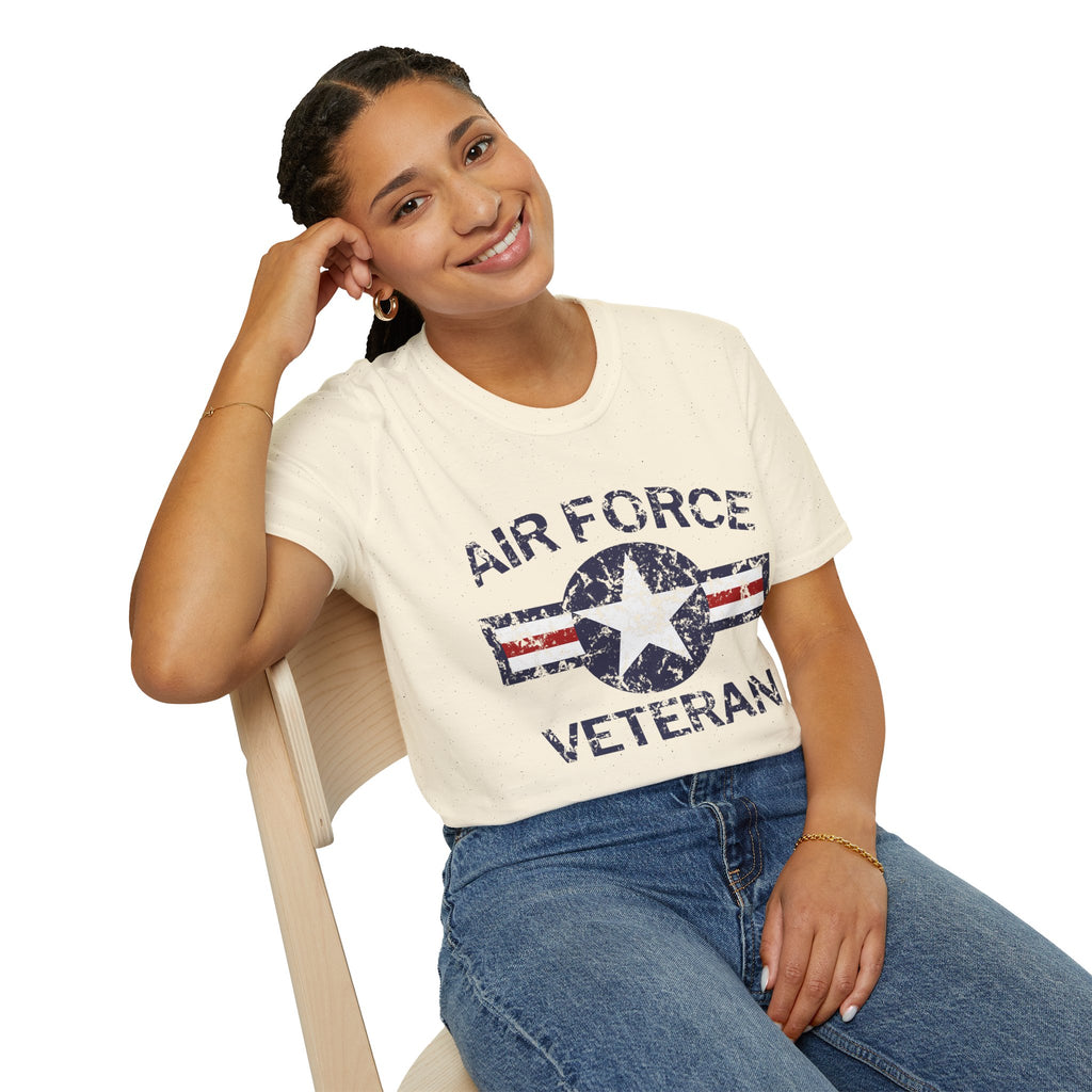 Air Force Veteran Distressed Logo T-Shirt | Military Star Stripe Tee