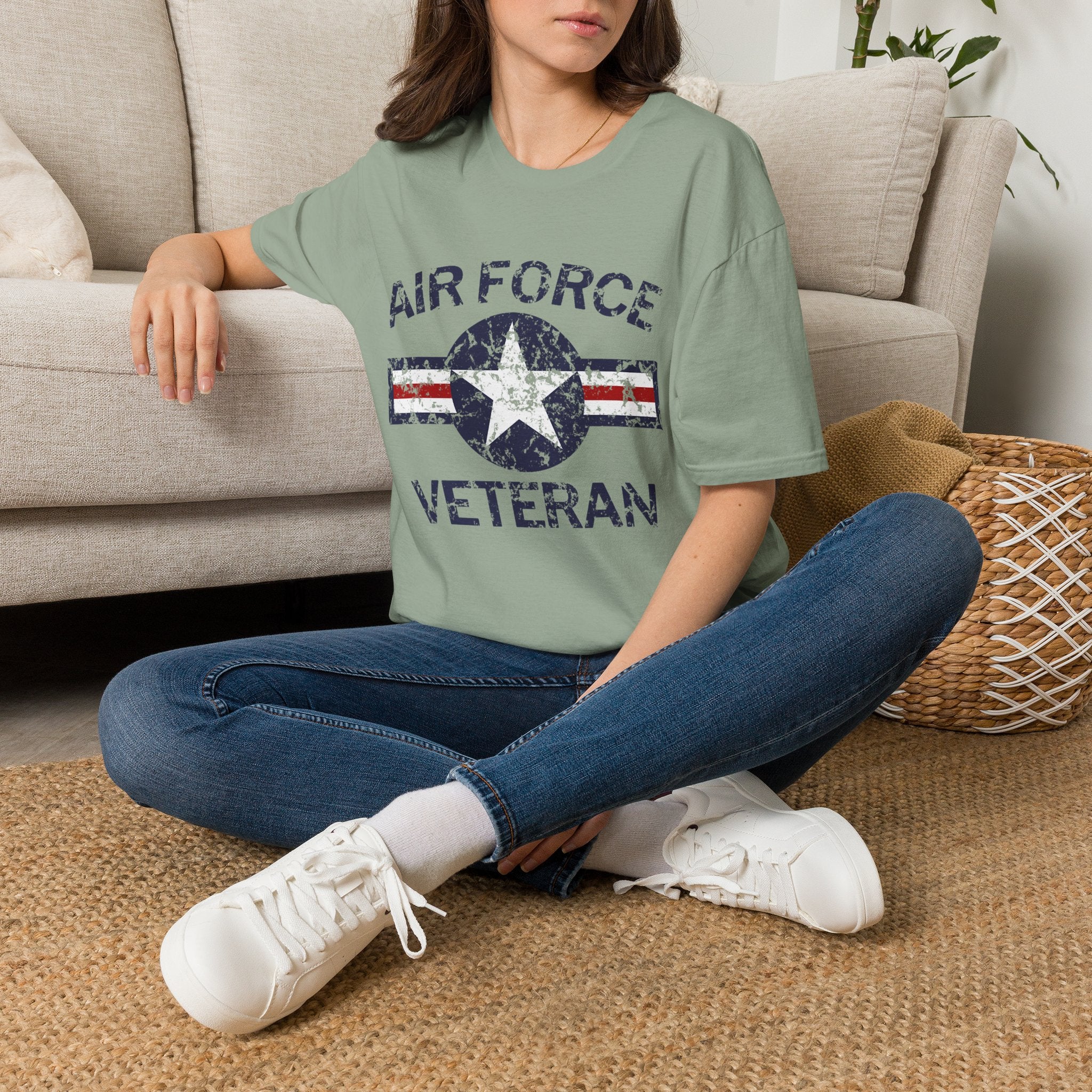 Air Force Veteran Distressed Logo T-Shirt | Military Star Stripe Tee