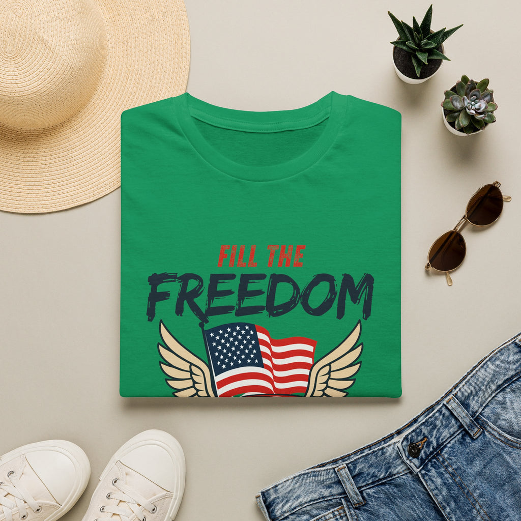 Fill the Freedom Vintage Car T-Shirt | American Flag Wings Chicago to Santa Monica Route 66