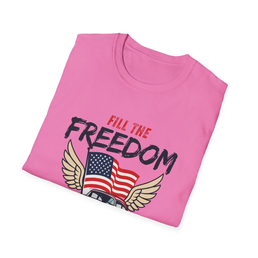 Fill the Freedom Vintage Car T-Shirt | American Flag Wings Chicago to Santa Monica