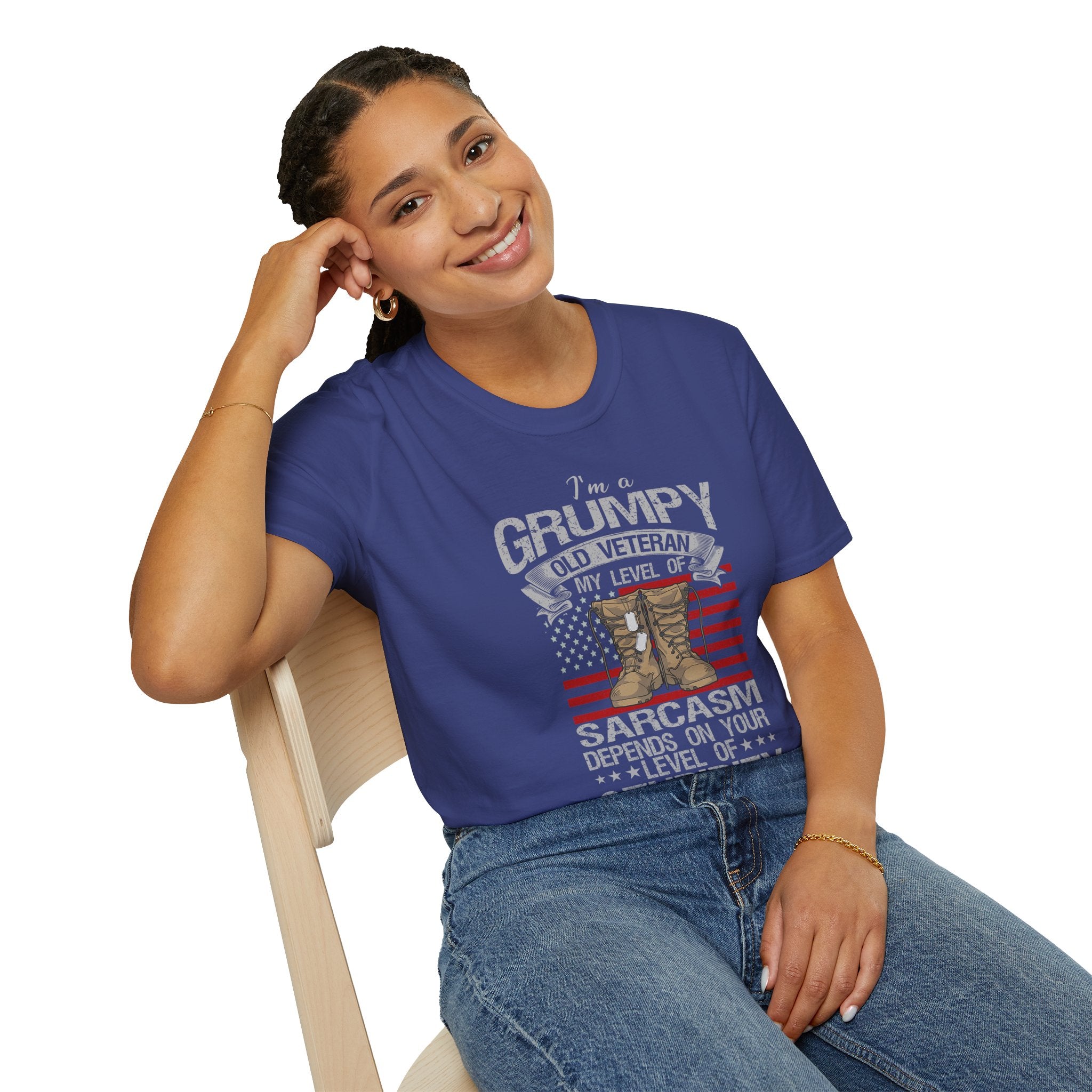 Grumpy Old Veteran Boots, T-Shirt | American Flag, Sarcasm Depends on Stupidity