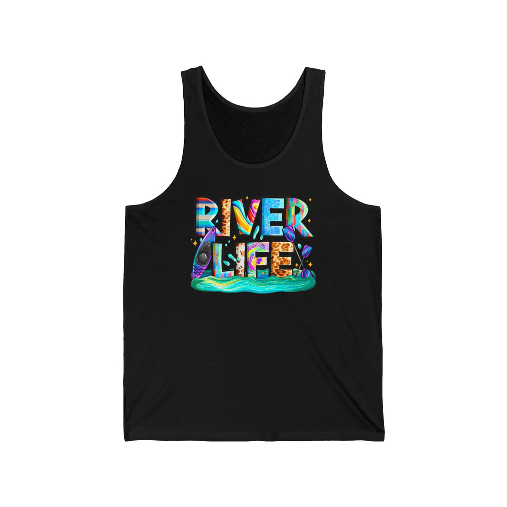 River Life tank | colorful water typography, kayak, nature summer design