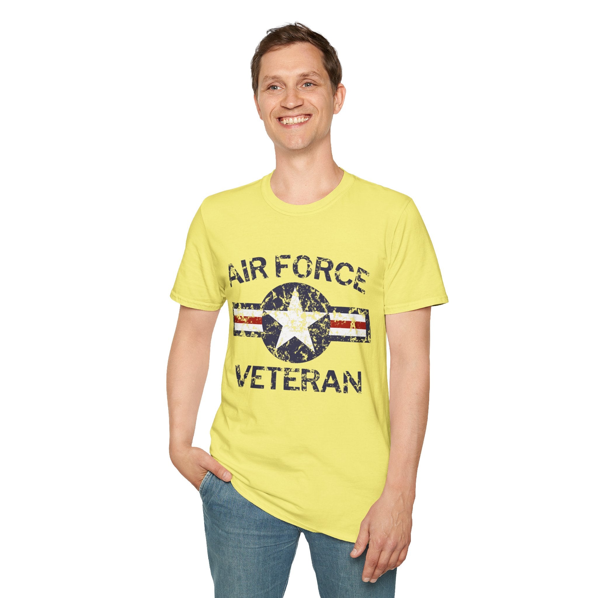 Air Force Veteran Distressed Logo T-Shirt | Military Star Stripe Tee