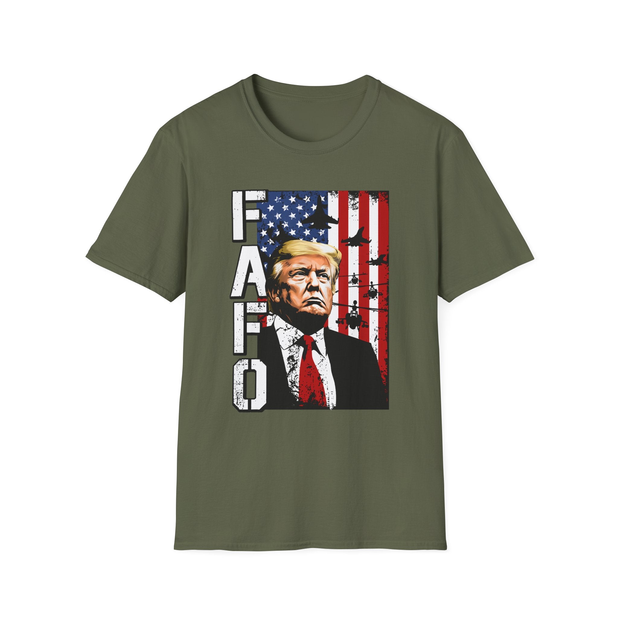 FAFO Patriotic Political Portrait T-Shirt | Flag Background, Bold Lettering