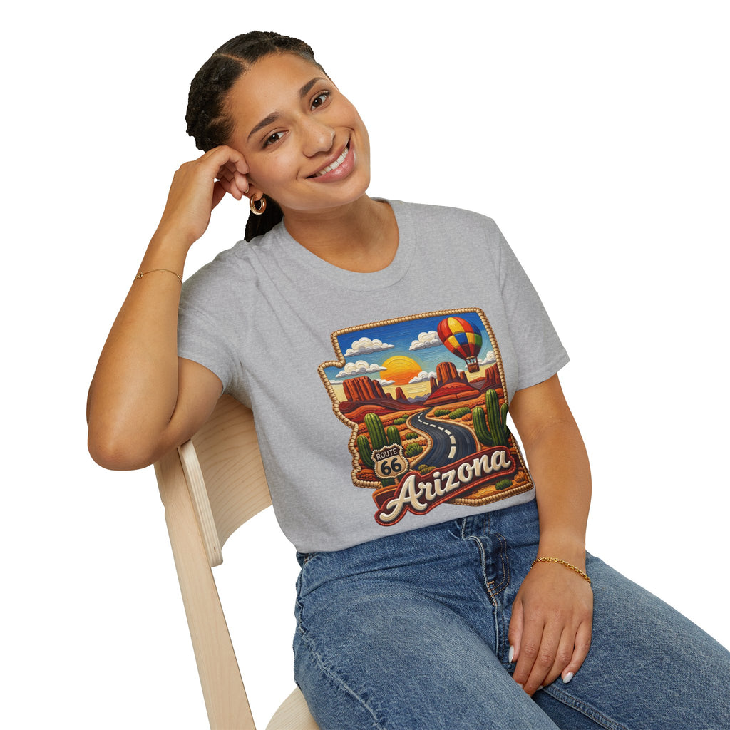 Arizona Route 66 Desert Road T-Shirt | Hot Air Balloon Southwestern Scene