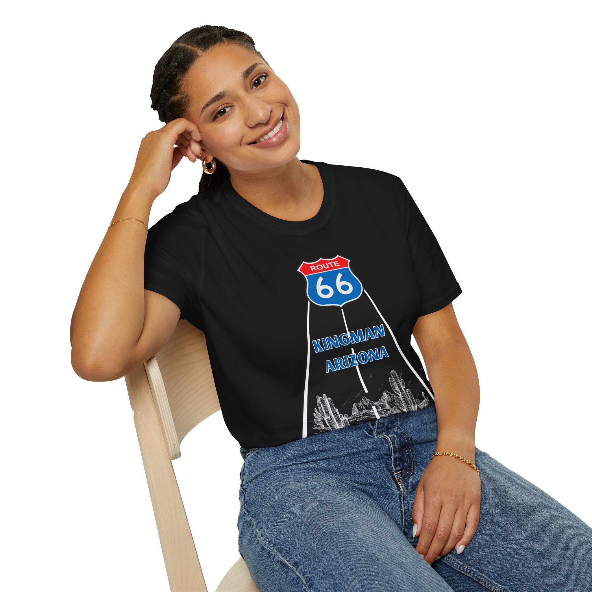 Route 66 Kingman Arizona Mens Womans Softstyle T-Shirt, Vintage Road Trip Shirt, Retro Travel Tee, Men's Women's Graphic Top, Gift for Travelers