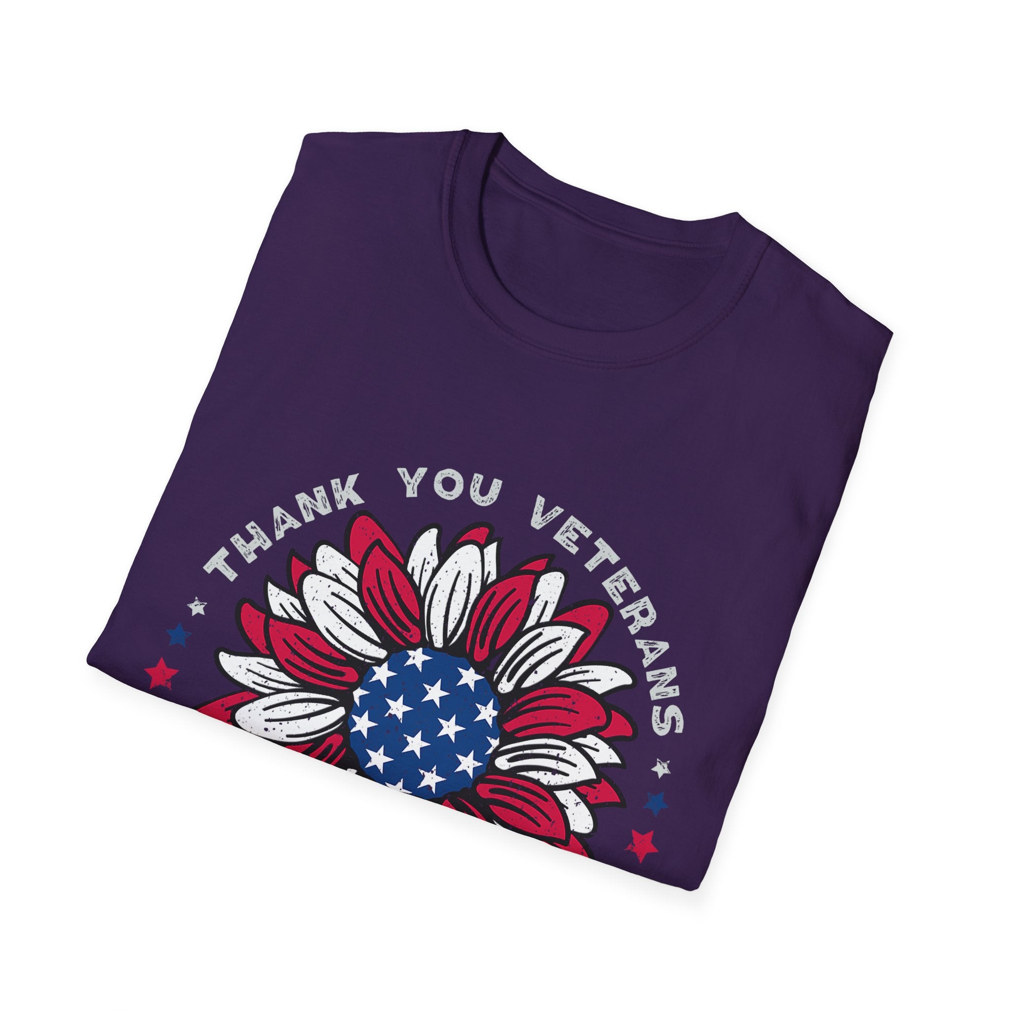 American Flag Sunflower Thank You Veterans T-Shirt | Patriotic Memorial Day Tee