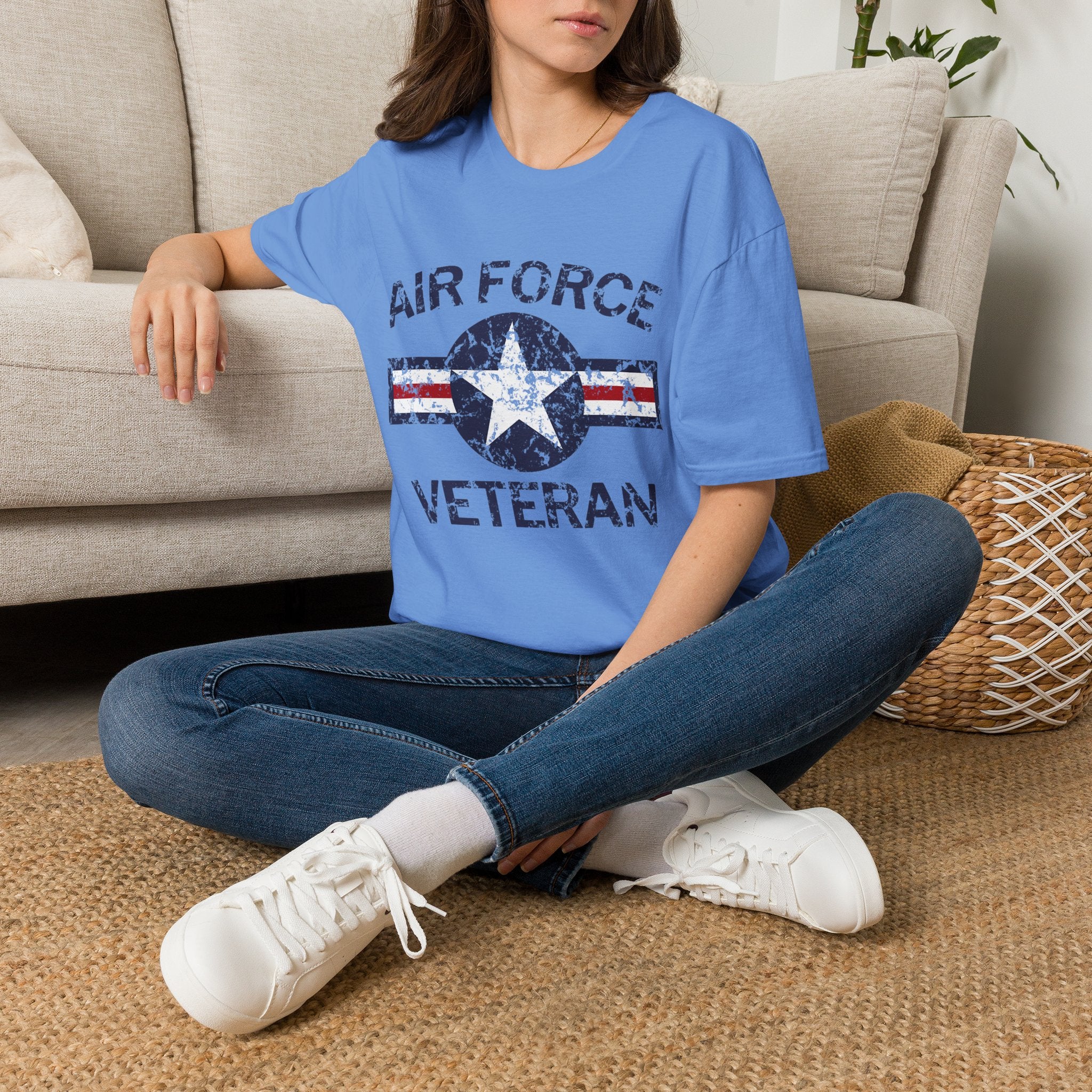 Air Force Veteran Distressed Logo T-Shirt | Military Star Stripe Tee