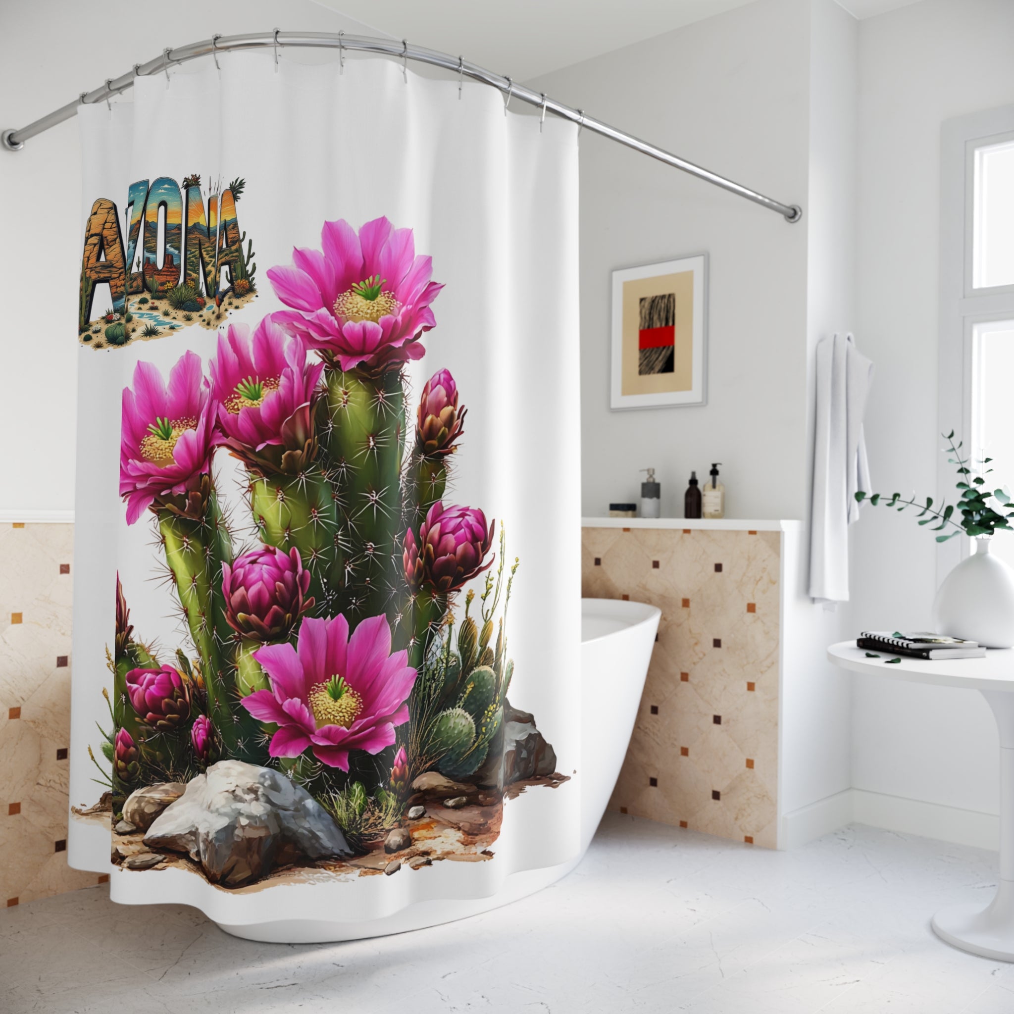 Arizona Floral Shower Curtain, Cactus Home Decor, AZ Southwest Bathroom, Bohemian Style, Unique Gift for Nature Lovers