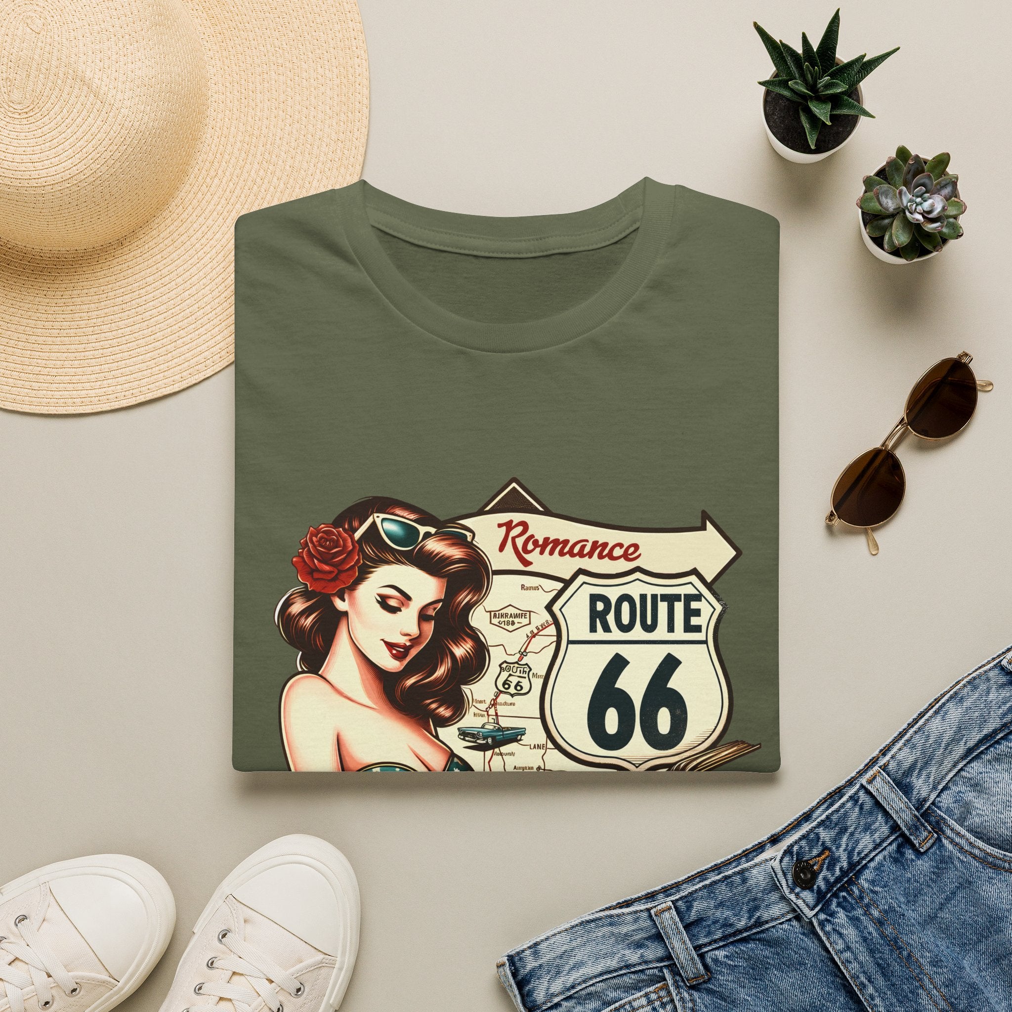 Pinup Girl Route 66 T-Shirt | Vintage Roadtrip Retro Sign