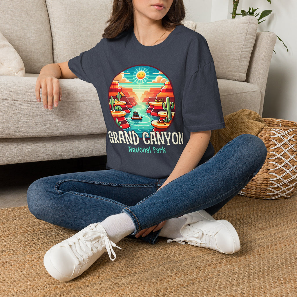 Grand Canyon National Park Retro Sunset T-Shirt | Canyon River Illustration