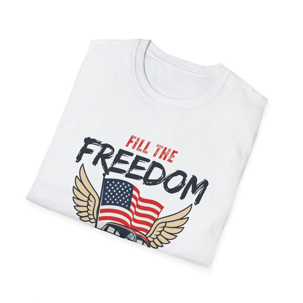 Fill the Freedom Vintage Car T-Shirt | American Flag Wings Chicago to Santa Monica