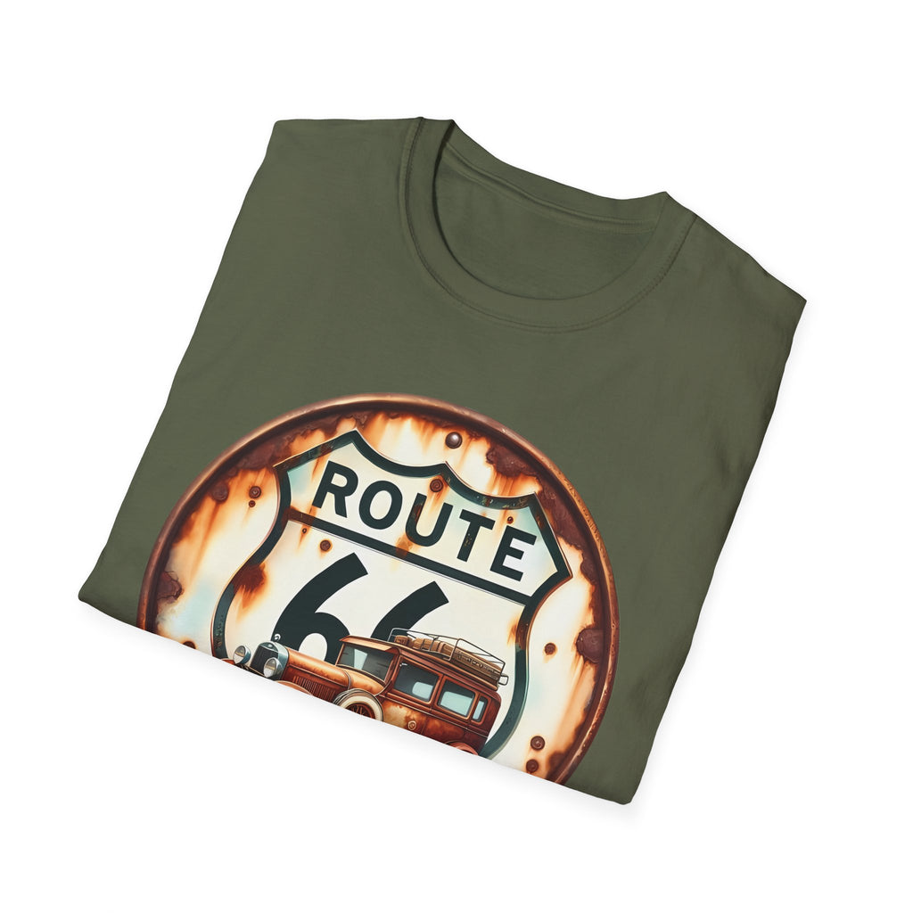 Route 66 Vintage Woodie Car T-Shirt | Road Trip Retro Sign, 'The Road Is Calling'