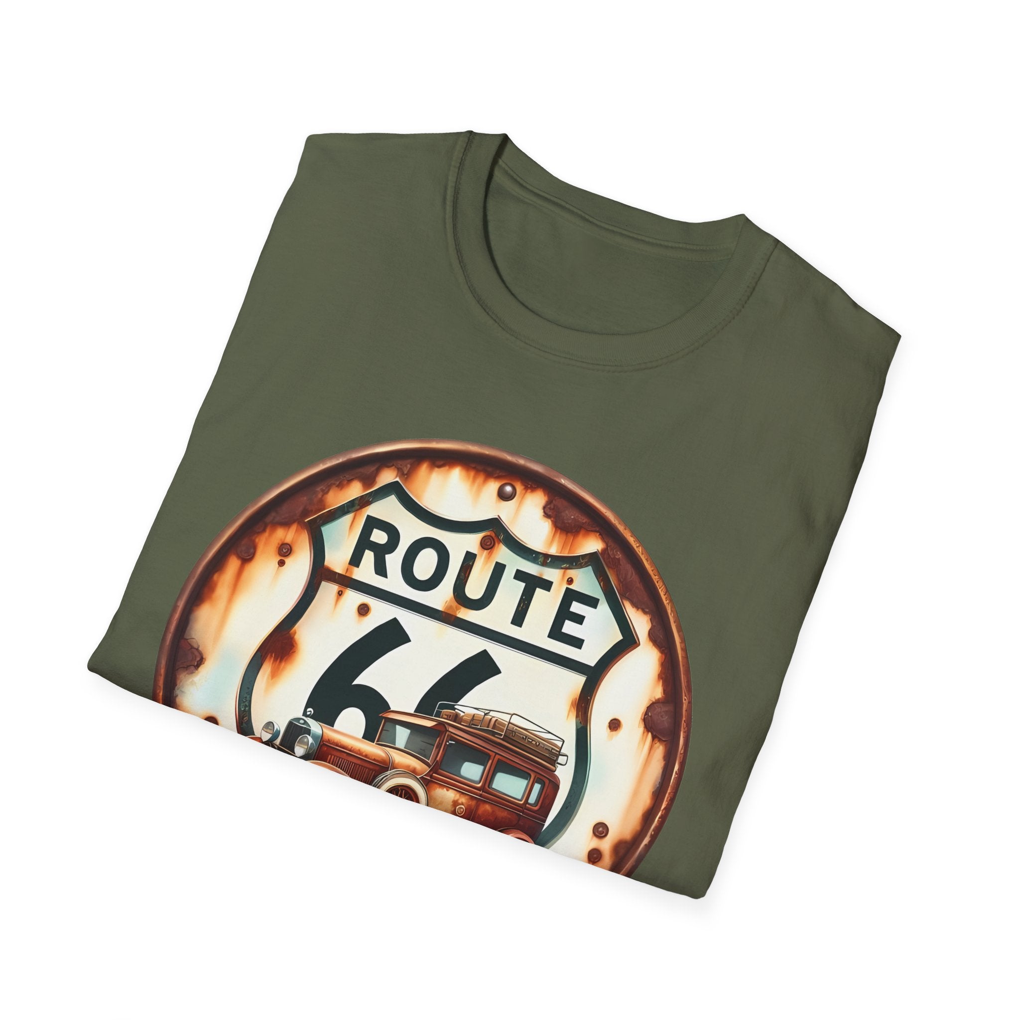 Route 66 Vintage Woodie Car T-Shirt | Road Trip Retro Sign, 'The Road Is Calling'