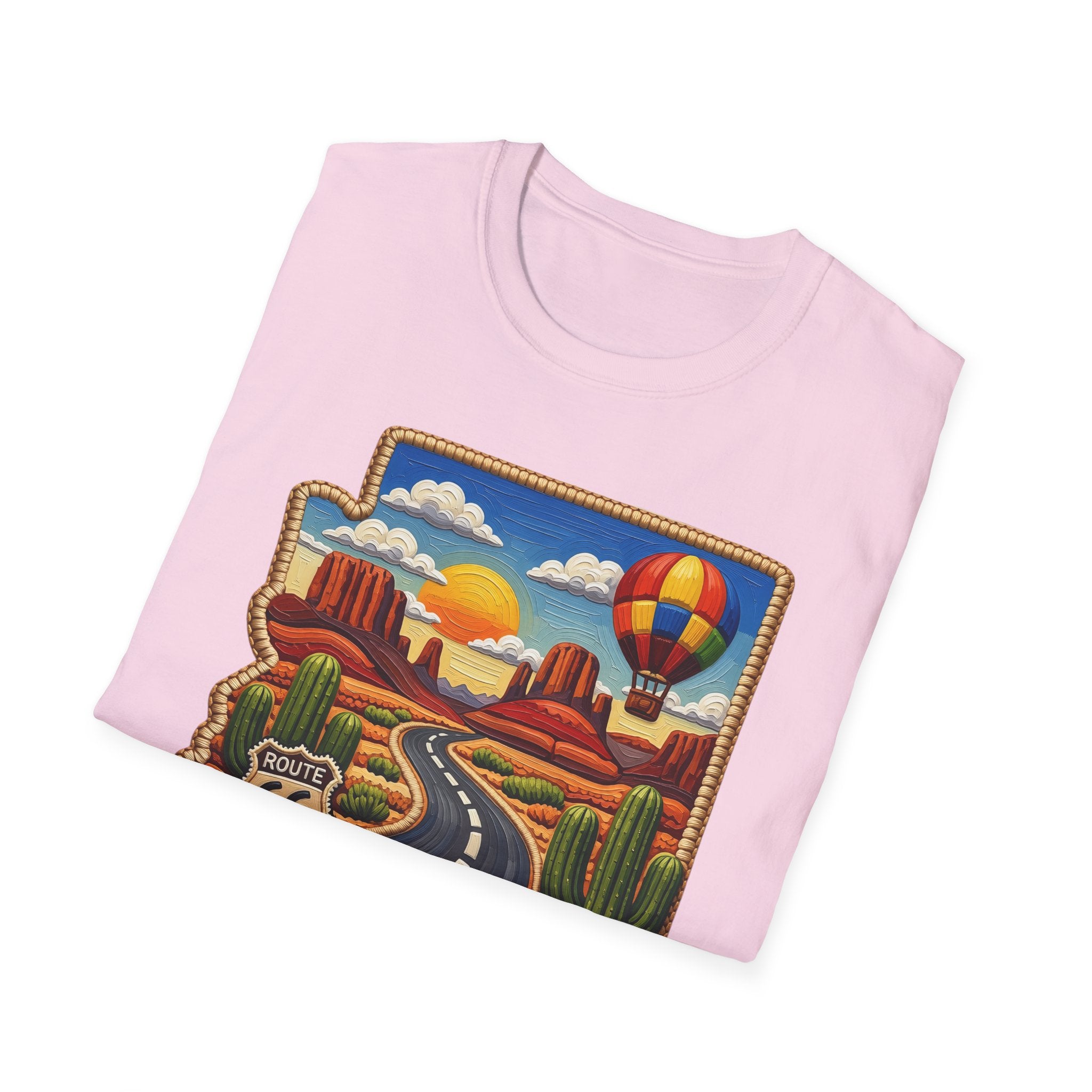 Arizona Route 66 Desert Road T-Shirt | Hot Air Balloon Southwestern Scene