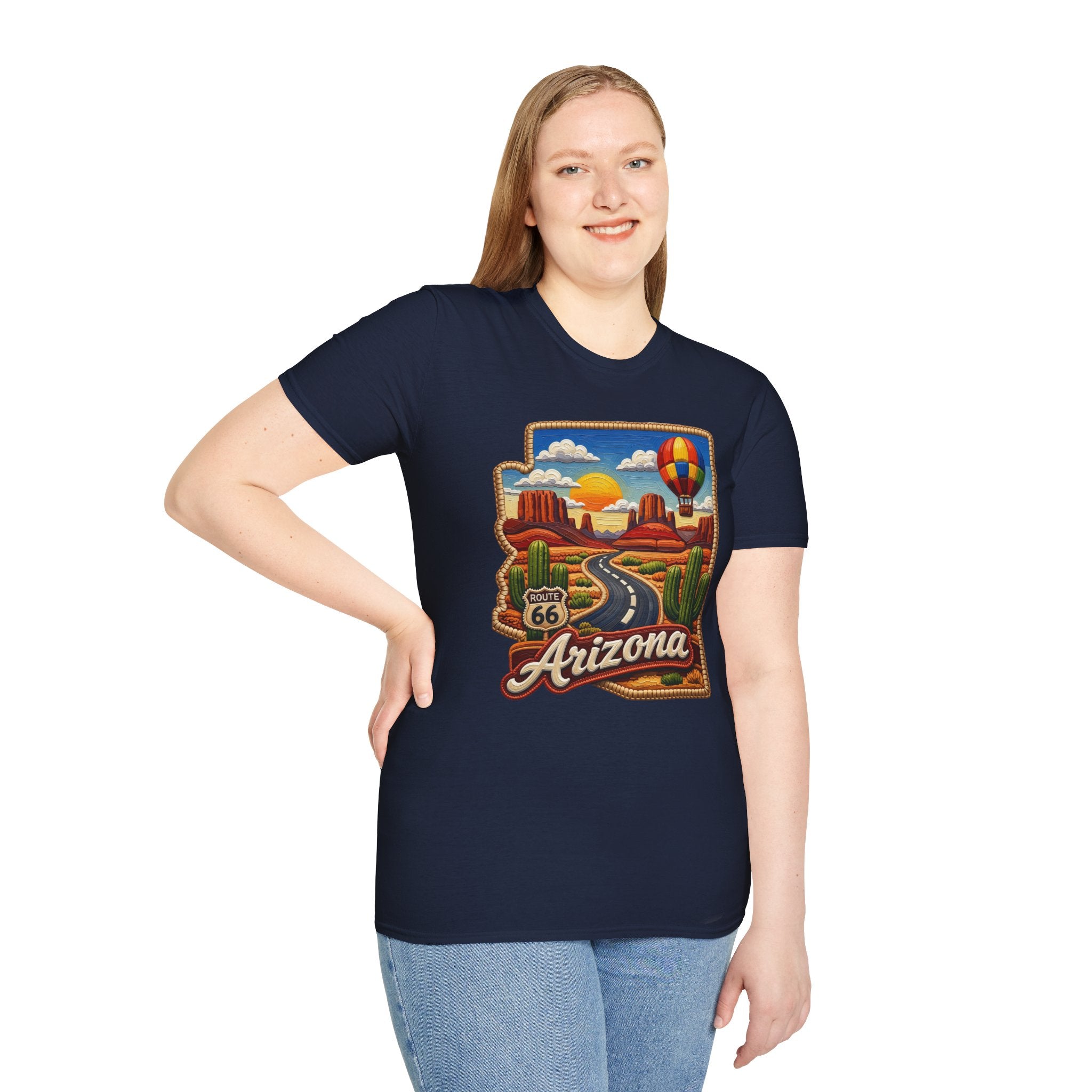 Arizona Route 66 Desert Road T-Shirt | Hot Air Balloon Southwestern Scene