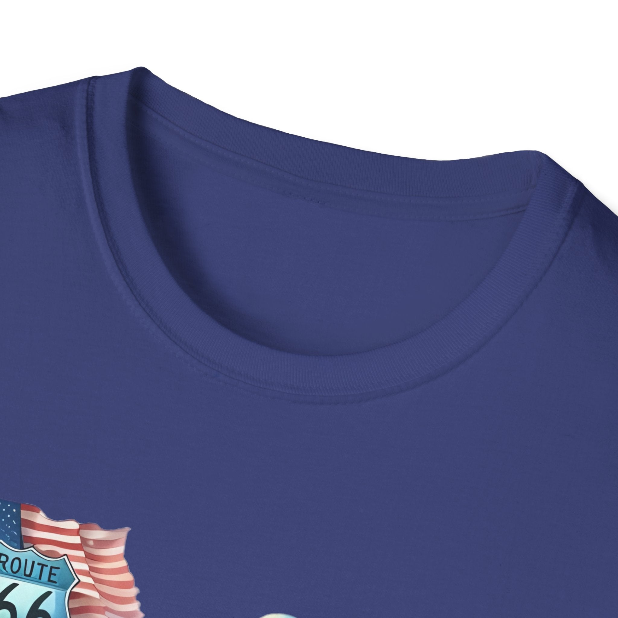 Route 66 Motorcycle Illustration T-Shirt | American Flag, Sunflowers