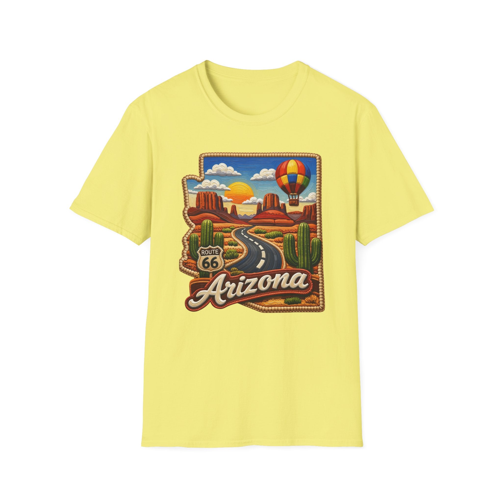 Arizona Route 66 Desert Road T-Shirt | Hot Air Balloon Southwestern Scene