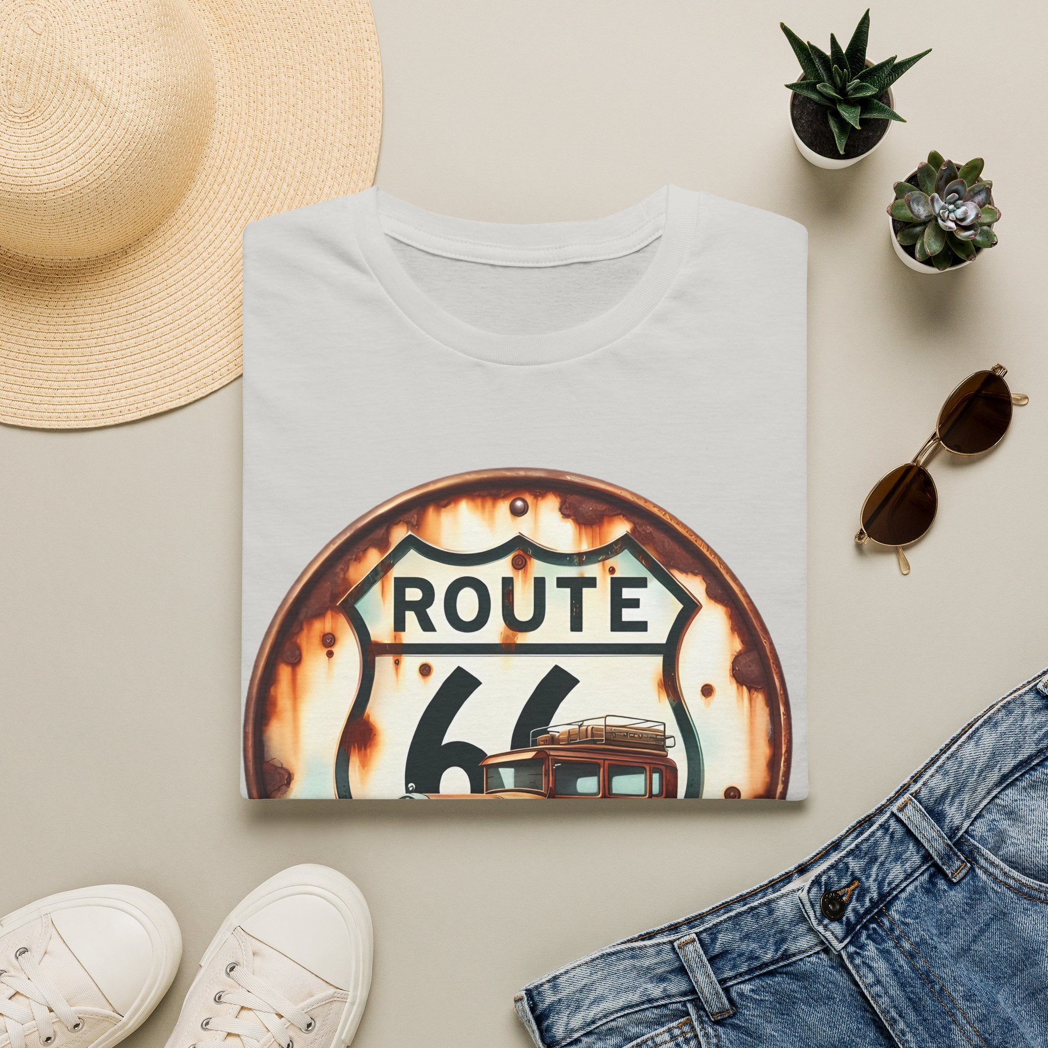 Route 66 Vintage Woody Wagon T-Shirt | The Road Is Calling, Retro Roadtrip Tee