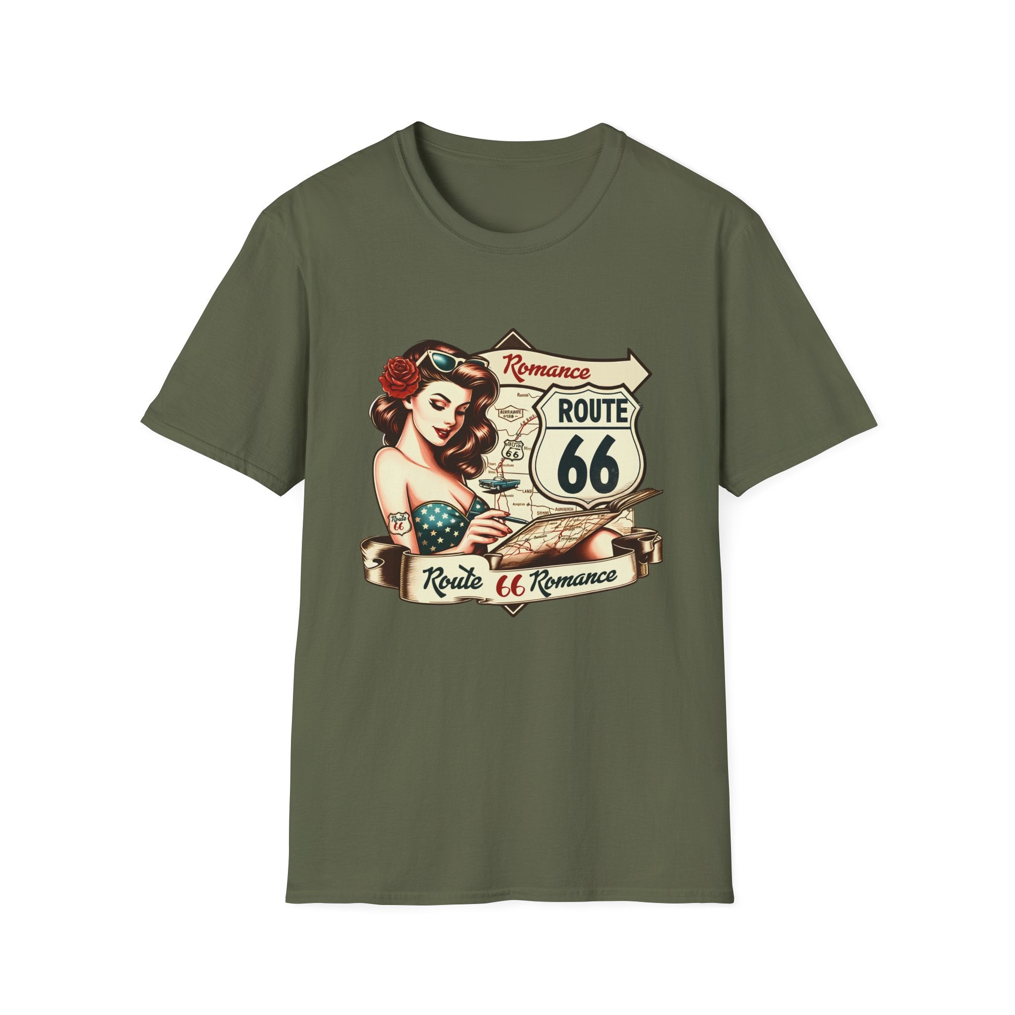 Pinup Girl Route 66 T-Shirt | Vintage Roadtrip Retro Sign