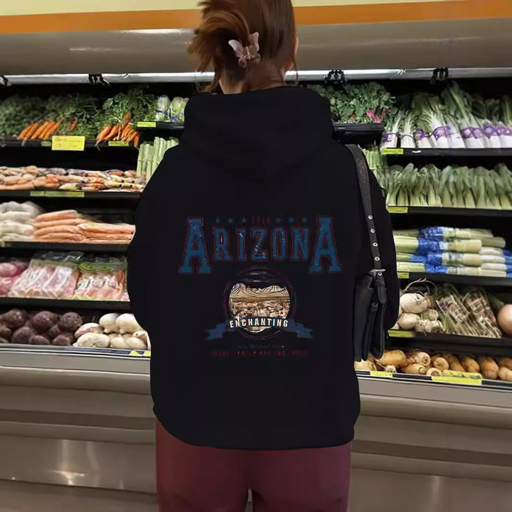Long sleeved hoodie loose top women ARIZONA print
