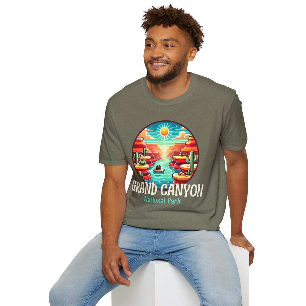 Grand Canyon National Park Retro Sunset T-Shirt | Canyon River Illustration