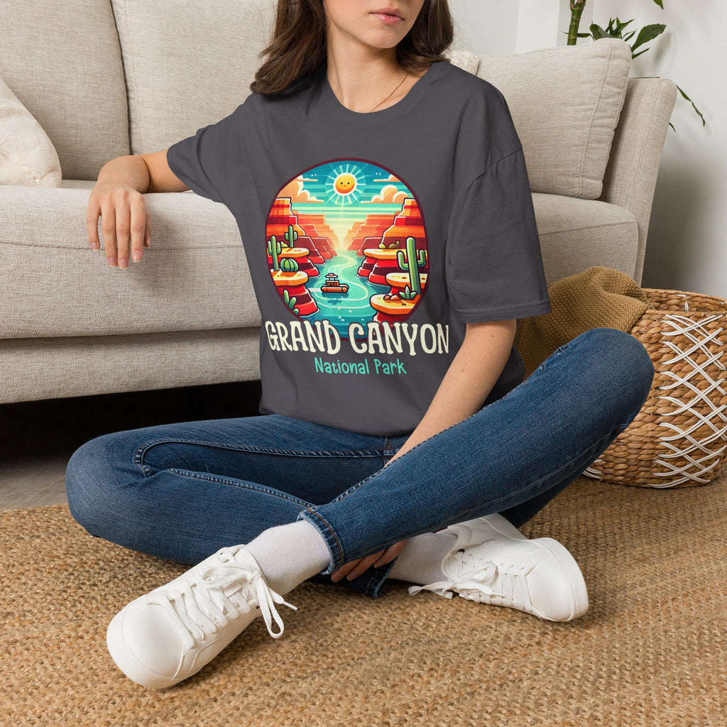 Grand Canyon National Park Retro Sunset T-Shirt | Canyon River Illustration