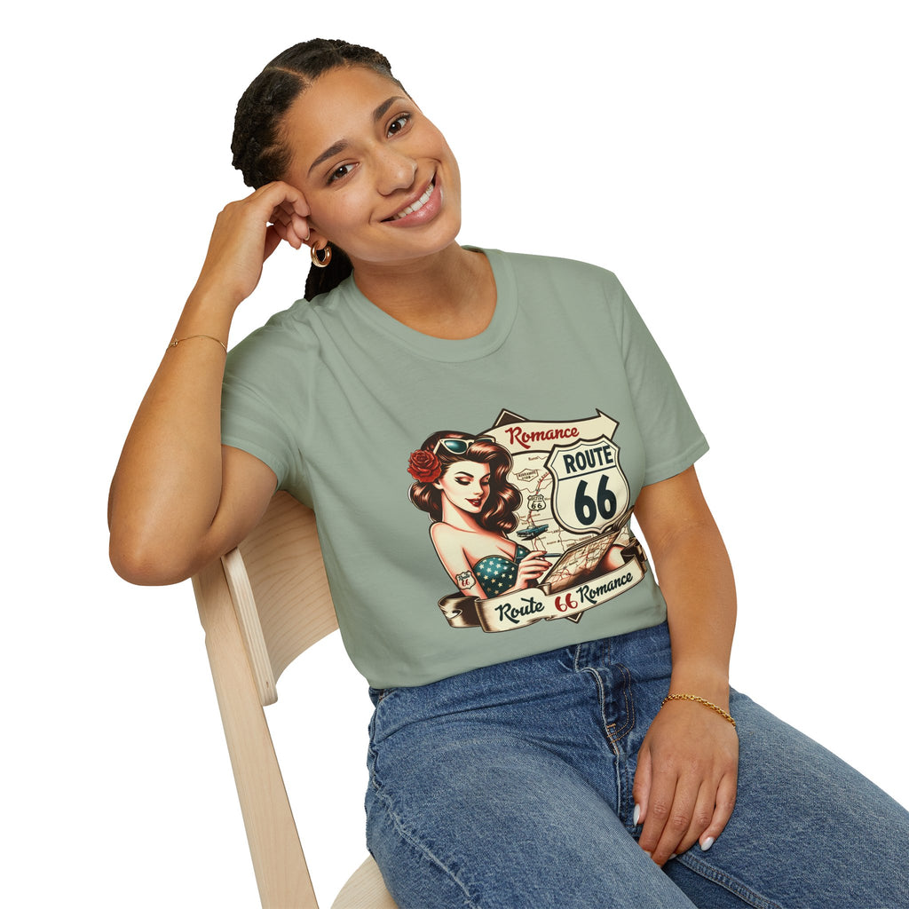 Pinup Girl Route 66 T-Shirt | Vintage Roadtrip Retro Sign