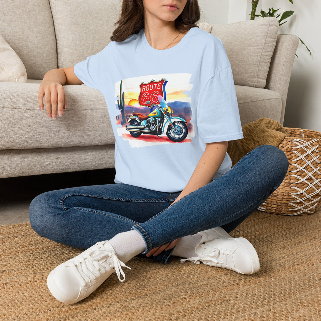 Route 66 Motorcycle T-Shirt | Desert Sunset Biker Graphic
