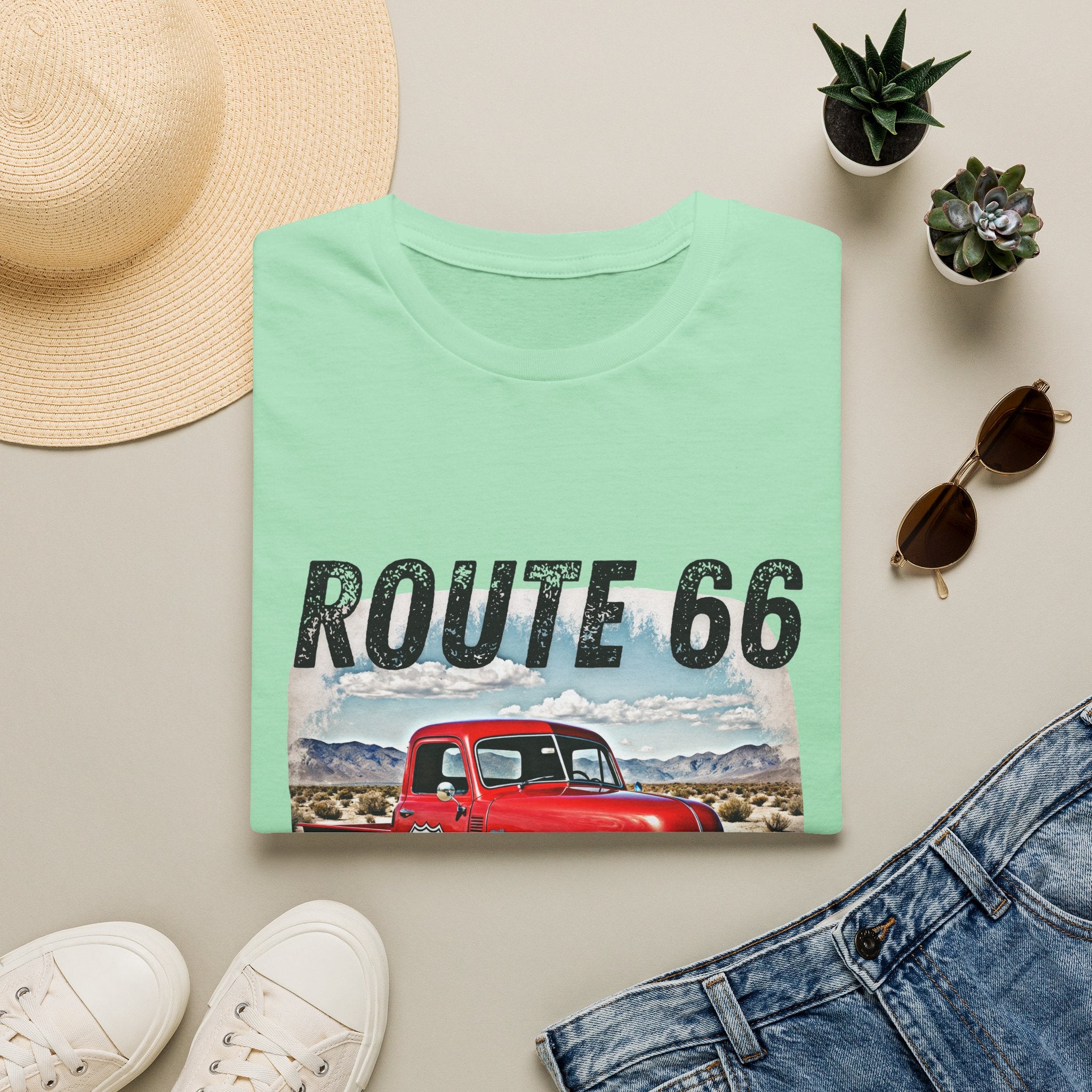 Route 66 Red Vintage Truck T-Shirt | Retro Highway Graphic