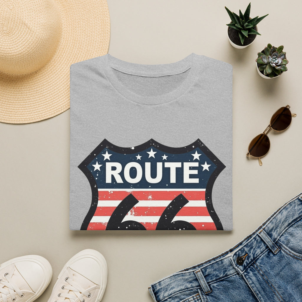 Route 66 Shield T-Shirt | American Flag Vintage Road Sign