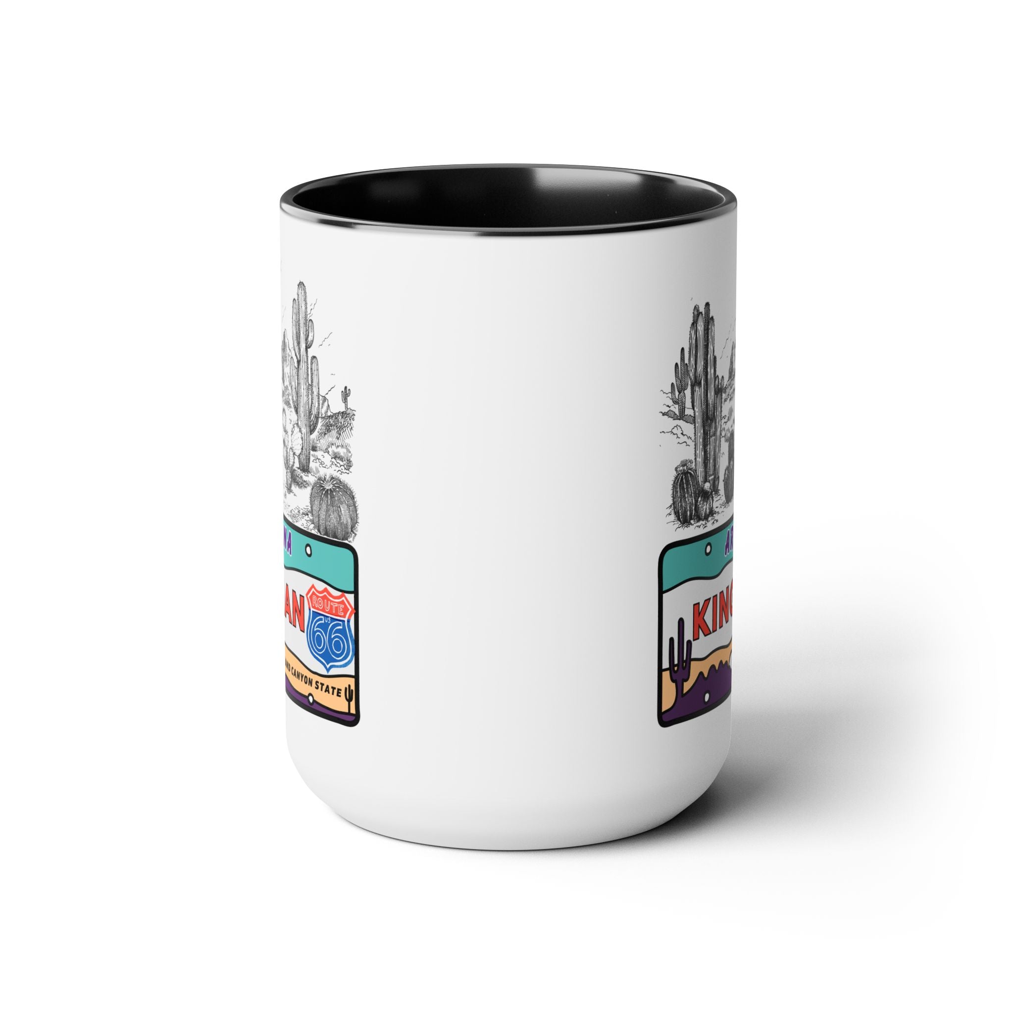 Kingman Arizona Route 66 Two-Tone Coffee Mugs, 15oz