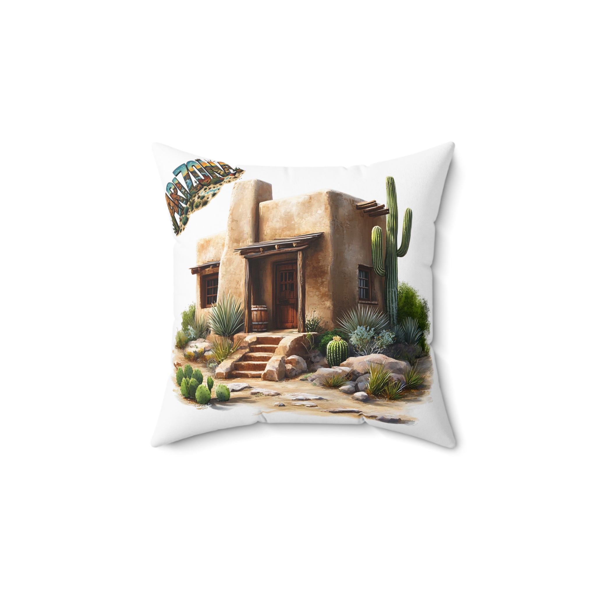 Arizona Desert Oasis Square Pillow, Southwestern Decor, Boho Home Accent, Cactus Pillow, Cozy Gift for Nature Lovers, Room Makeover AZ