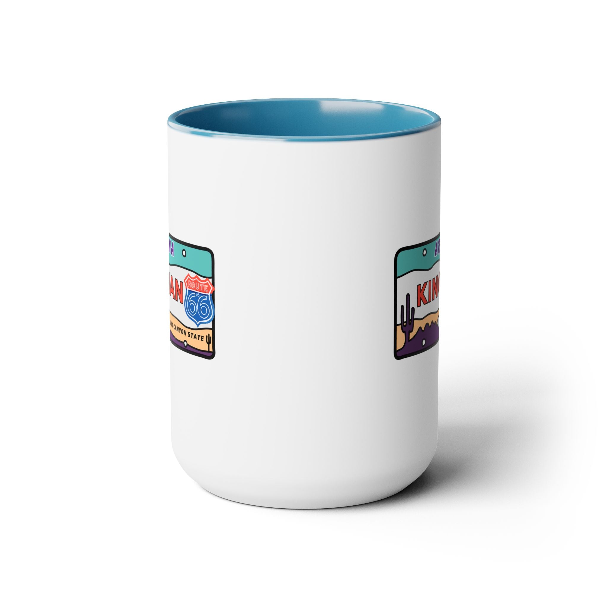 Kingman Arizona Route 66 Two-Tone Coffee Mugs, 15oz